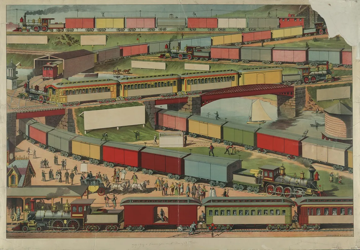 Zig Zag Passenger And Freight Train Wall Art by Forbes Co. - High-Resolution Digital Print