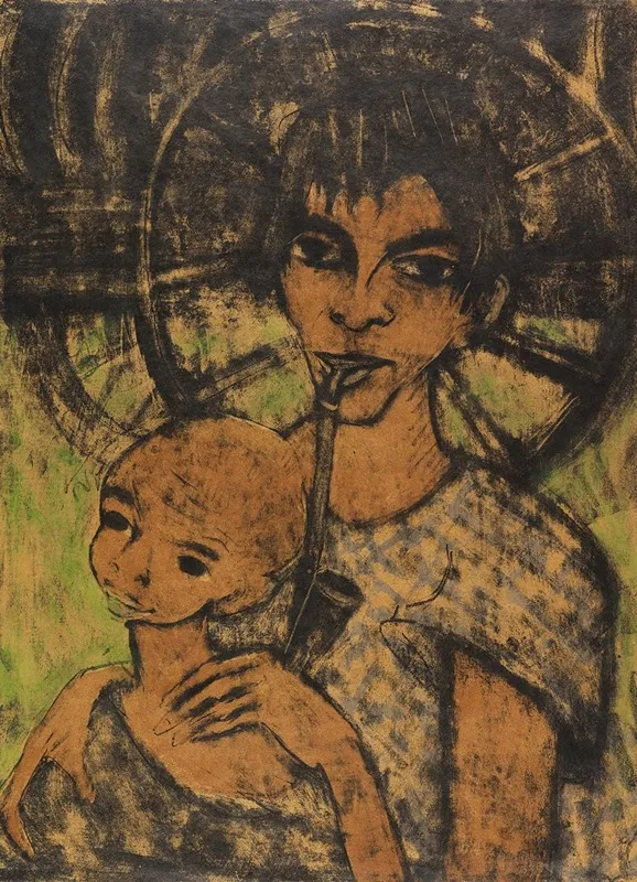 Zigeunermadonna Zigeunerin Mit Kind Vorm Wagenrad Wall Art by Otto Mueller - High-Resolution Digital Print