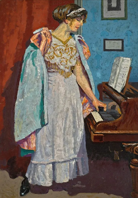 Zina Ogilvie The Artists Wife At The Piano Wall Art by Malcolm Drummond - High-Resolution Digital Print