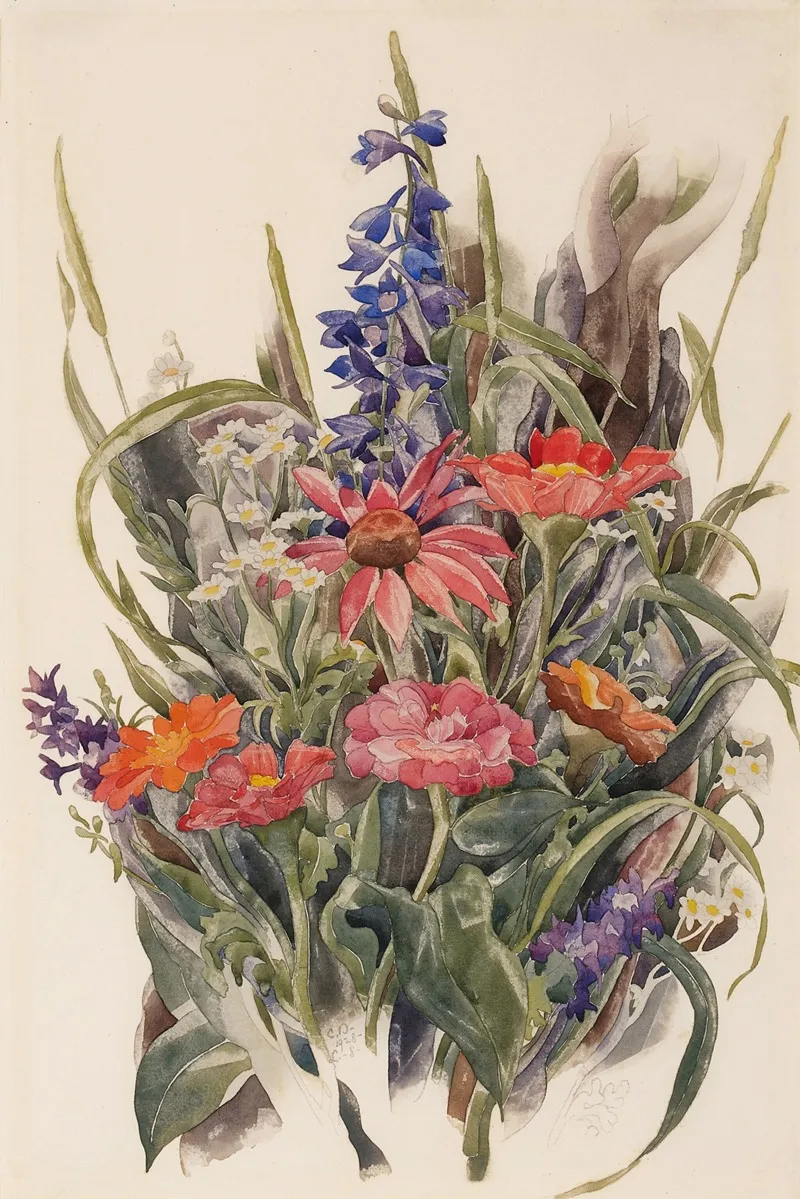 Zinnias Larkspur And Daisies Wall Art by Charles Demuth - High-Resolution Digital Print