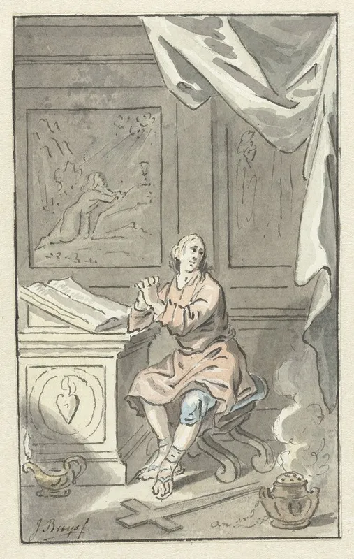 Zittende Man Met Gevouwen Handen Achter Een Bijbel Wall Art by Jacobus Buys - High-Resolution Digital Print