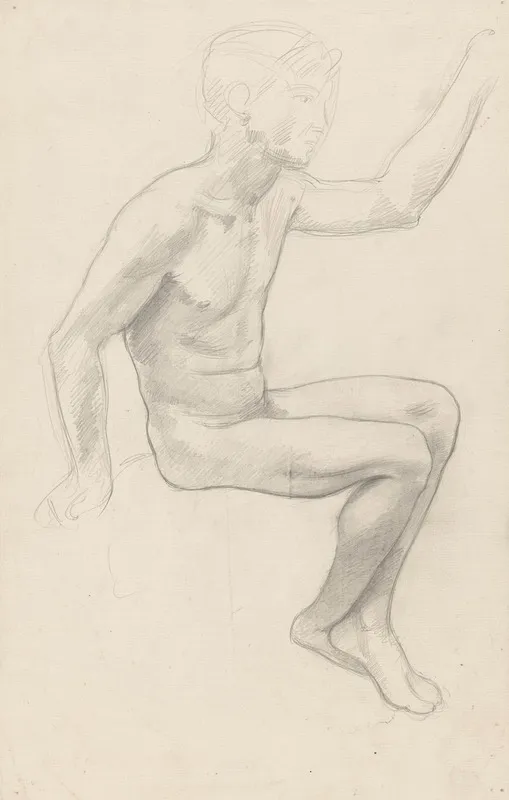 Zittende Naakte Jongen Met Opgeheven Arm Wall Art by Richard Nicolaüs Roland Holst - High-Resolution Digital Print