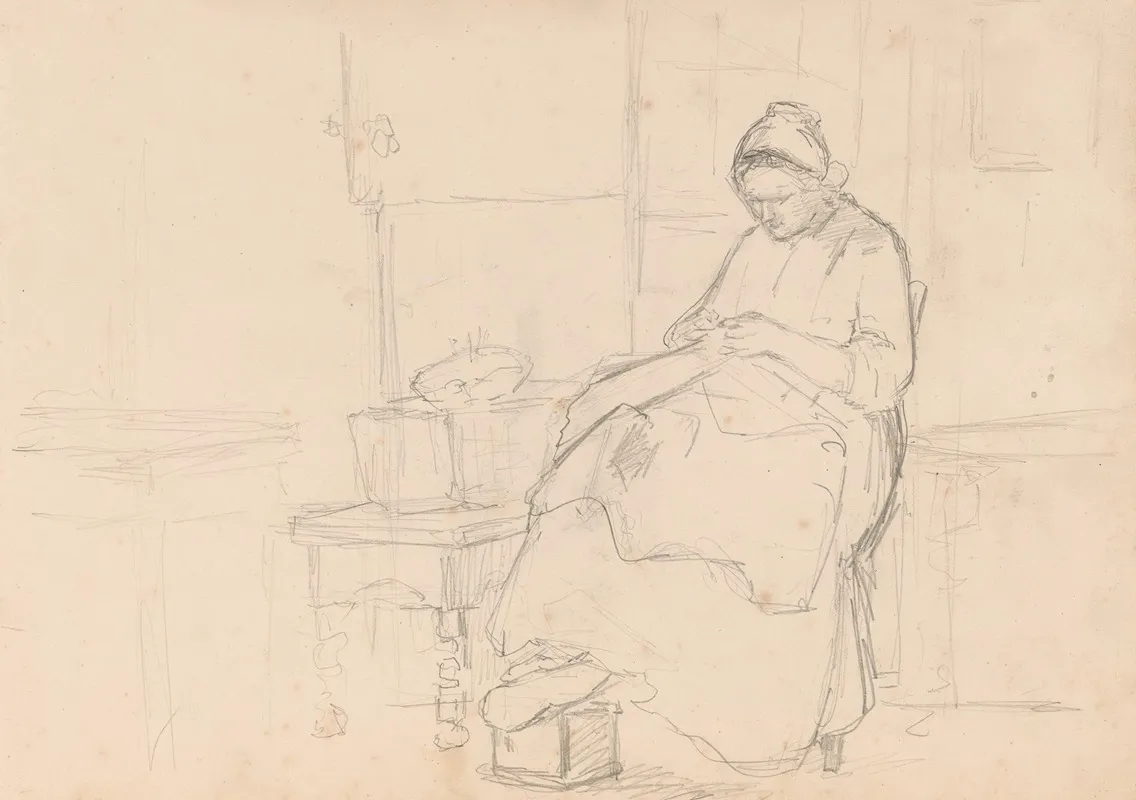 Zittende Vrouw Met Naaiwerk