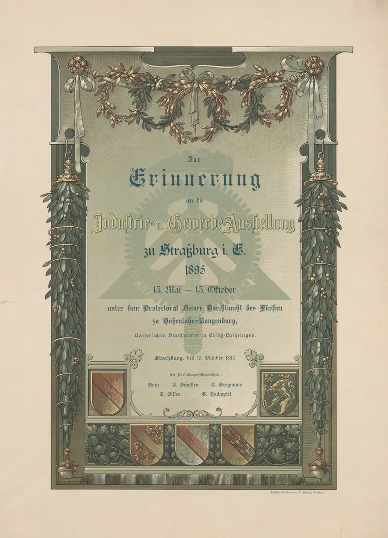 Zur Erinnerung An Die Industrie Und Gewerbe Ausstellung Zu Strassburg I E 1895 Wall Art by G. Fischbach - High-Resolution Digital Print