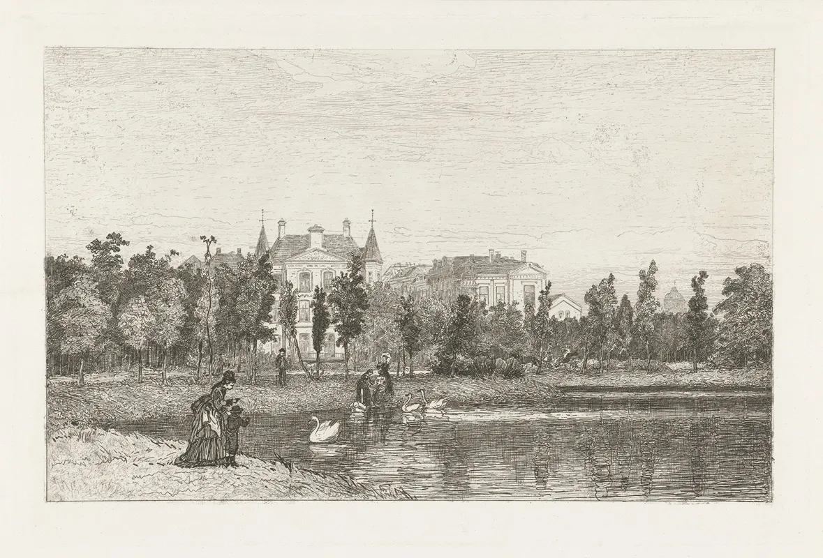 Zwanen Voeren In Het Vondelpark Wall Art by Johan Conrad Greive - High-Resolution Digital Print