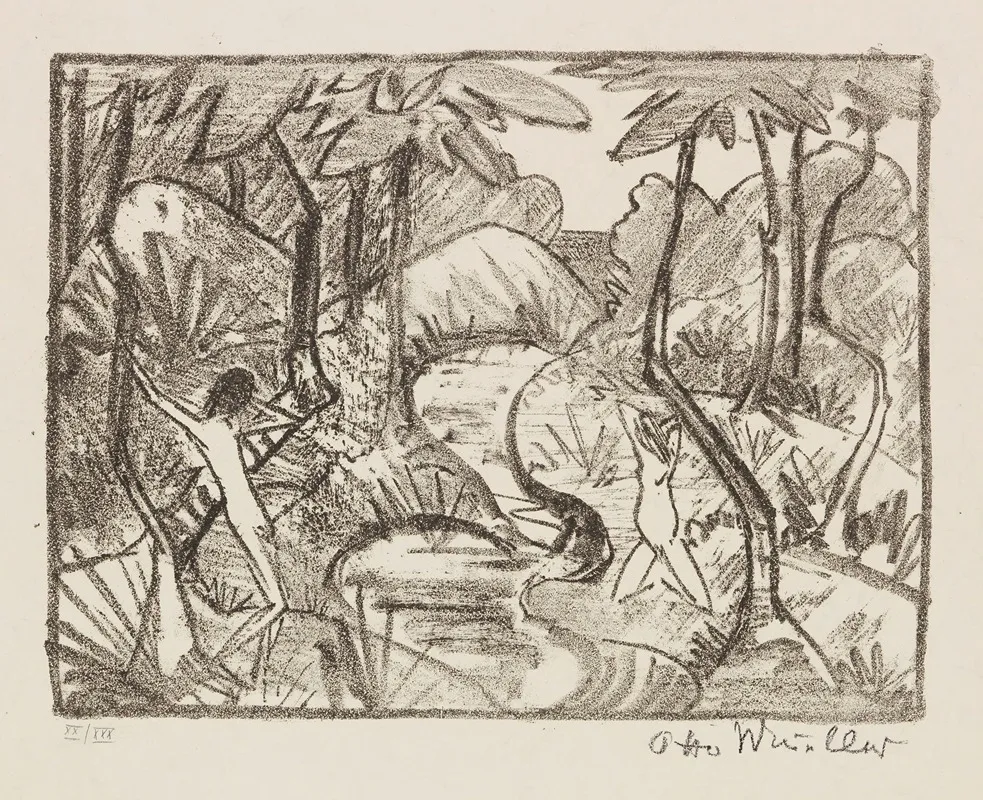 Zwei Figuren Am Waldbach 2 Waldlandschaft Wall Art by Otto Mueller - High-Resolution Digital Print