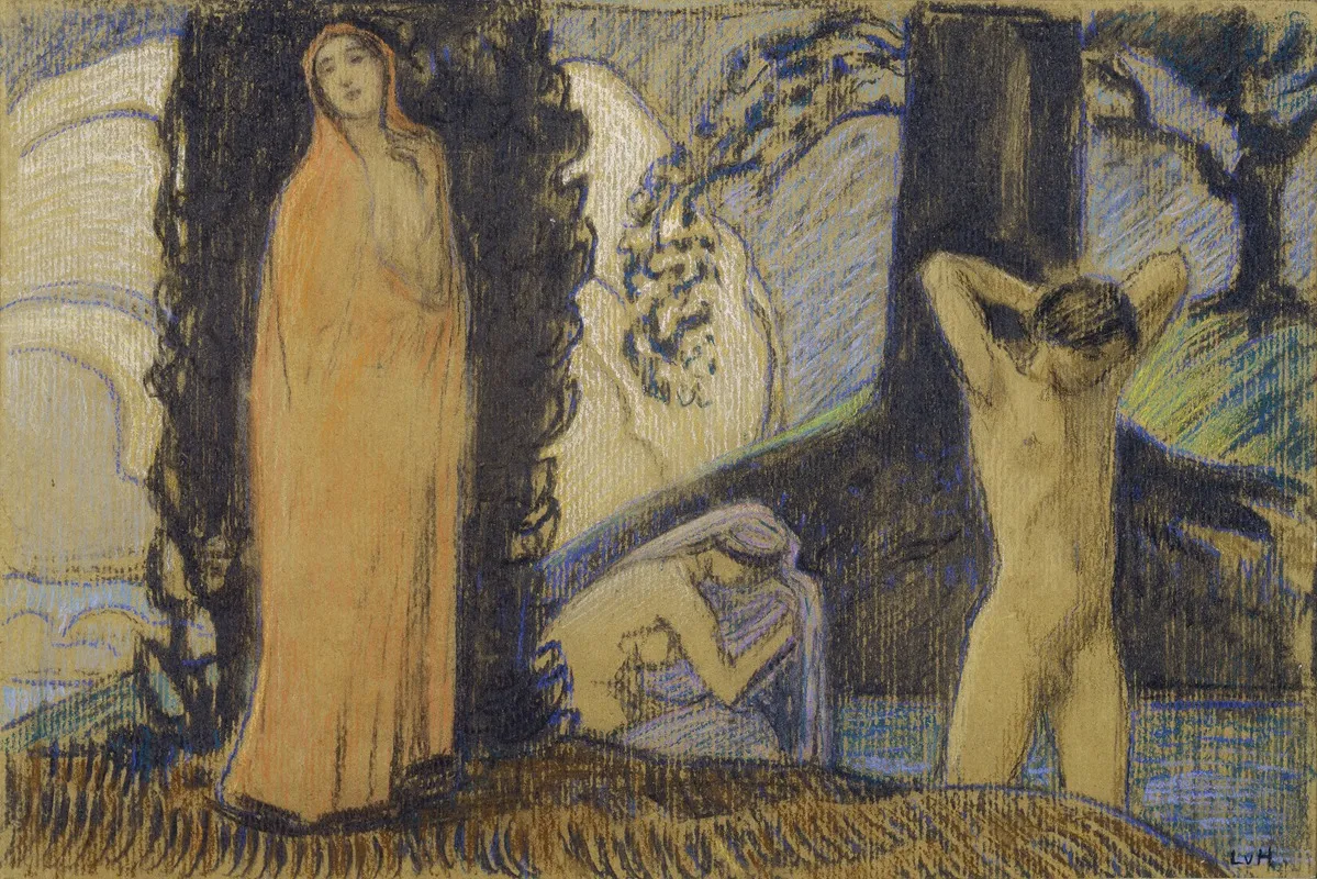 Zwei Frauen Und Ein Jungling Im Bade Wall Art by Ludwig von Hofmann - High-Resolution Digital Print