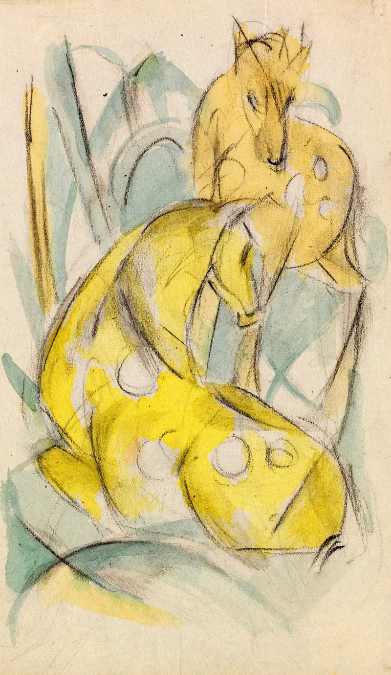 Zwei Gelbe Tiere Zwei Gelbe Rehe Wall Art by Franz Marc - High-Resolution Digital Print