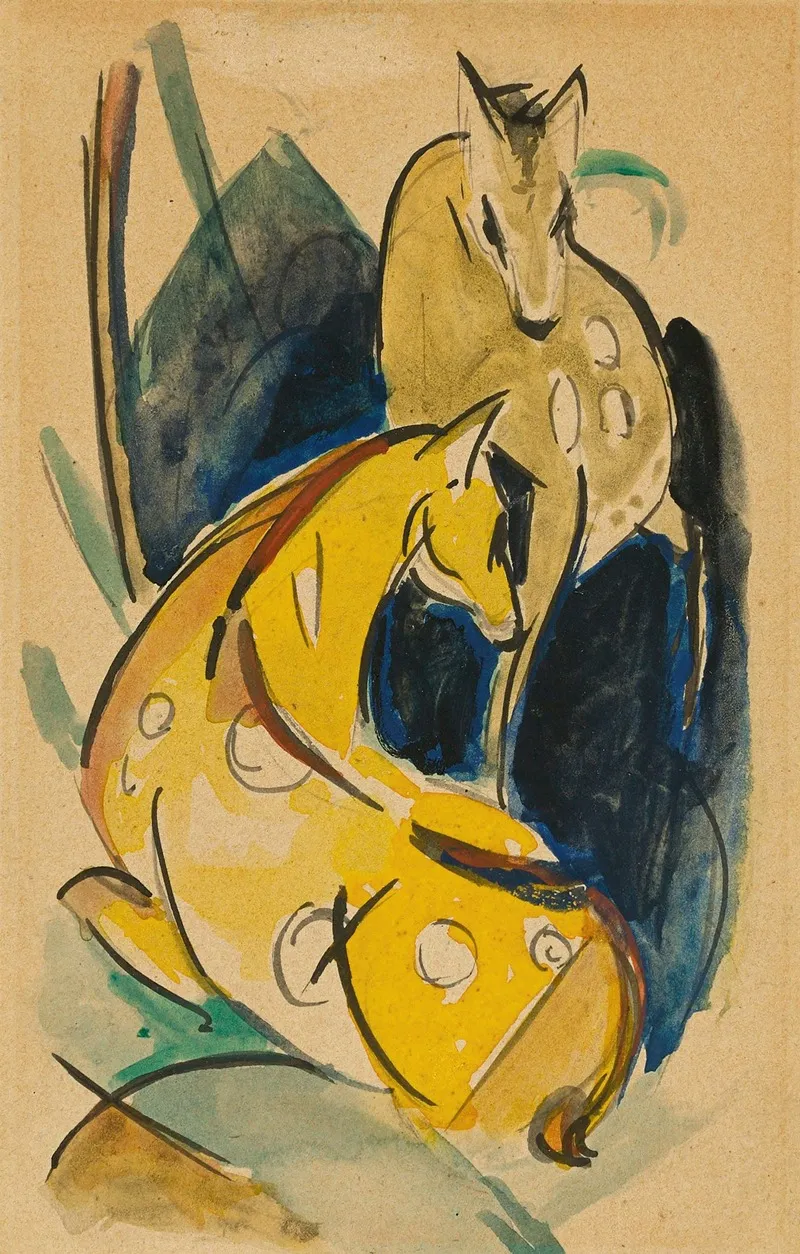 Zwei Gelbe Tiere Wall Art by Franz Marc - High-Resolution Digital Print