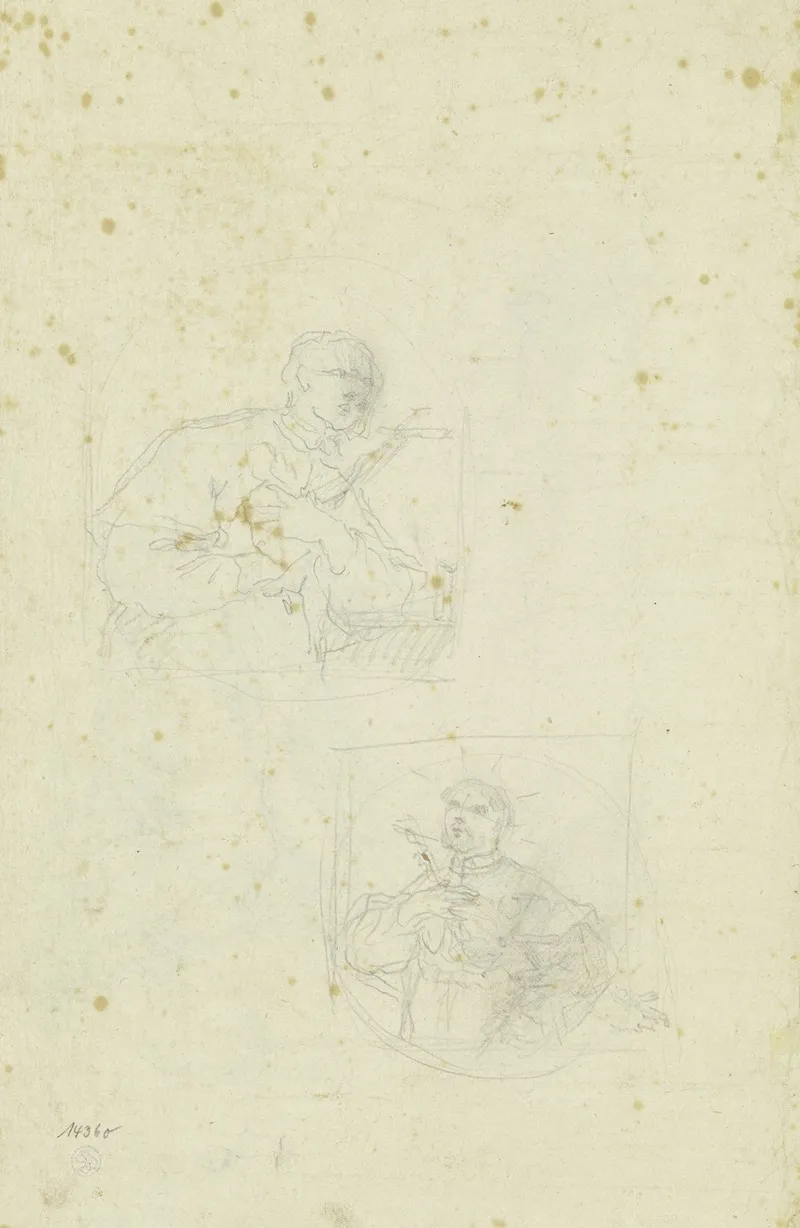 Zwei Halbfiguren Von Heiligen Mit Kruzifix Wall Art by Johann Baptist Zimmermann   - High-Resolution Digital Print