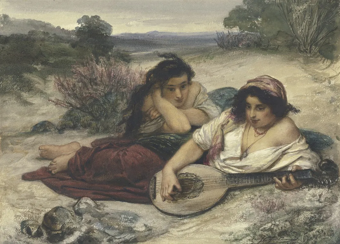 Zwei In Der Landschaft Lagernde Italienische Junge Frauen Wall Art by Friedrich Karl Hausmann - High-Resolution Digital Print