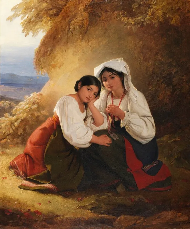 Zwei Madchen In Albaner Tracht Wall Art by August Riedel - High-Resolution Digital Print