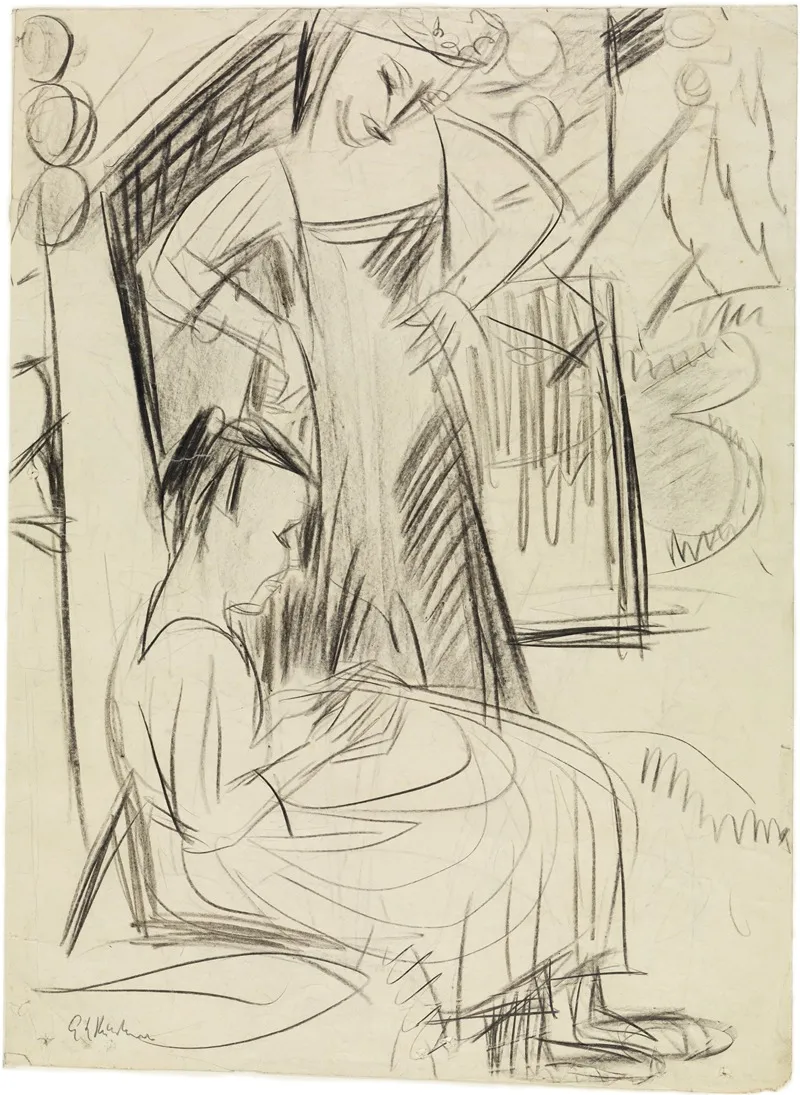 Zwei Madchen Vor Dem Haus Wall Art by Ernst Ludwig Kirchner - High-Resolution Digital Print
