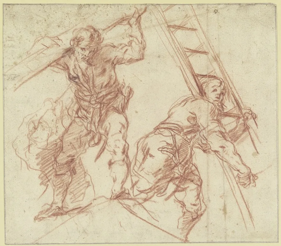 Zwei Manner Der Eine Einen Balken Der Andere Eine Leiter Tragend Wall Art by Johann Christoph Storer - High-Resolution Digital Print