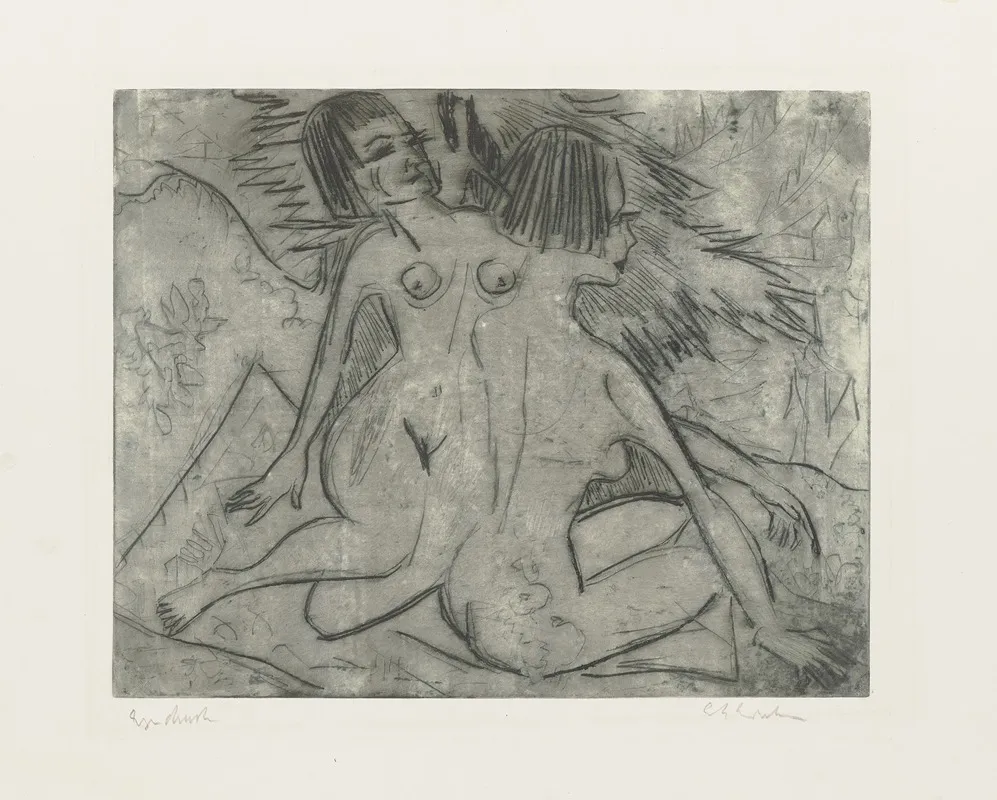 Zwei Nackte Frauen Am Waldrand Wall Art by Ernst Ludwig Kirchner - High-Resolution Digital Print