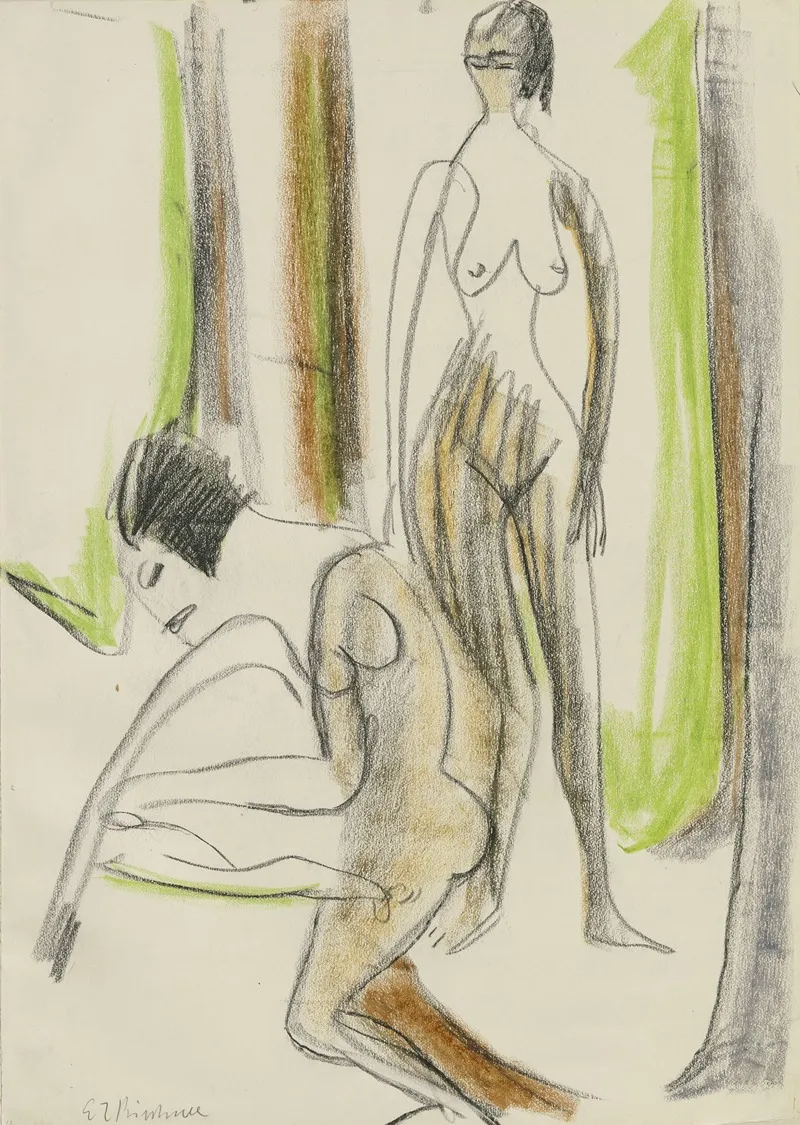 Zwei Nackte Frauen Im Walde Wall Art by Ernst Ludwig Kirchner - High-Resolution Digital Print