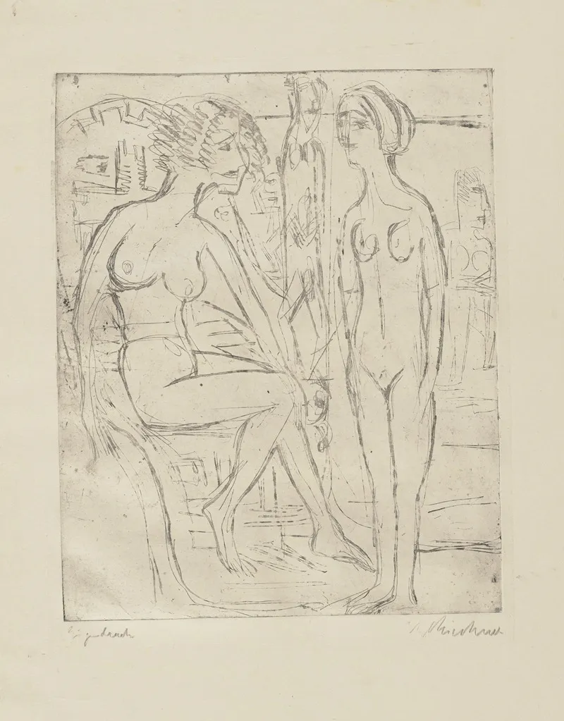 Zwei Nackte Madchen Wall Art by Ernst Ludwig Kirchner - High-Resolution Digital Print