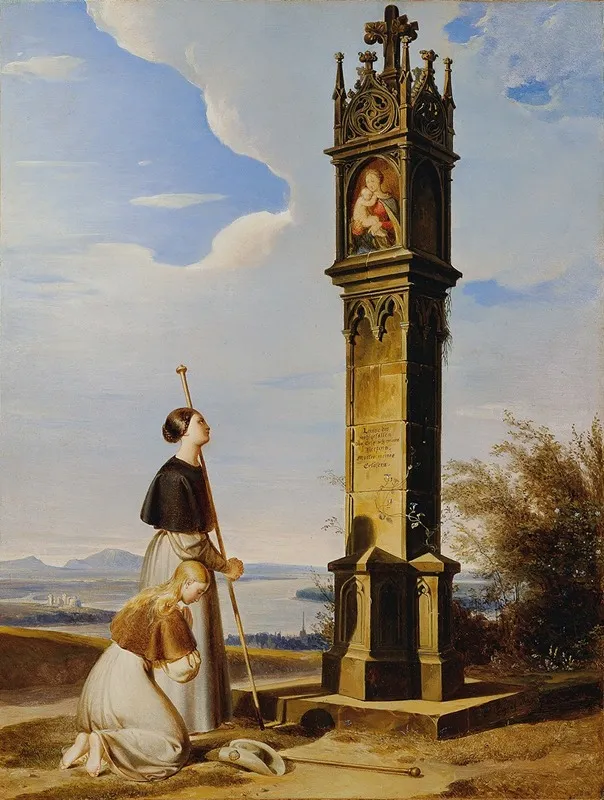 Zwei Pilgerinnen Vor Einem Bildstock Ave Maria Wall Art by Erasmus Von Engert - High-Resolution Digital Print
