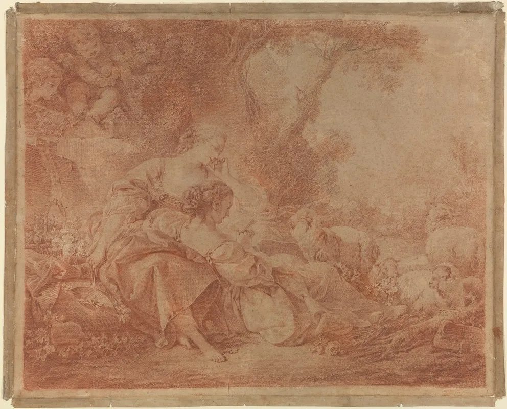 Zwei Schaferinnen Wall Art by Markgräfin Karoline Luise von Baden - High-Resolution Digital Print