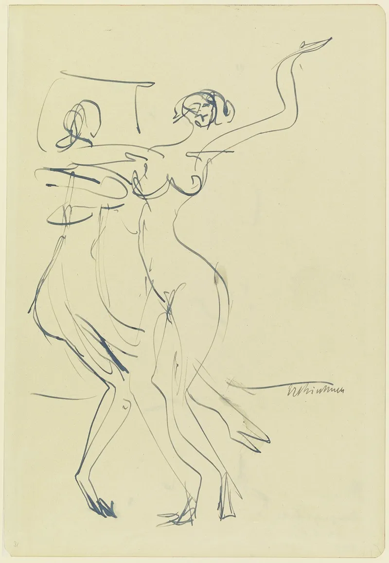 Zwei Tanzende Nackte Frauen Wall Art by Ernst Ludwig Kirchner - High-Resolution Digital Print