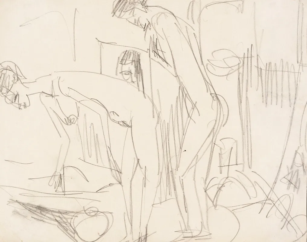 Zwei Weibliche Akte Im Raum Gerda Und Erna Schilling Wall Art by Ernst Ludwig Kirchner - High-Resolution Digital Print