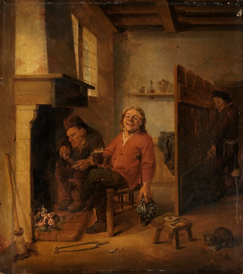 Zwei Zechende Bauern Am Kamin Wall Art by Abraham Diepraam - High-Resolution Digital Print