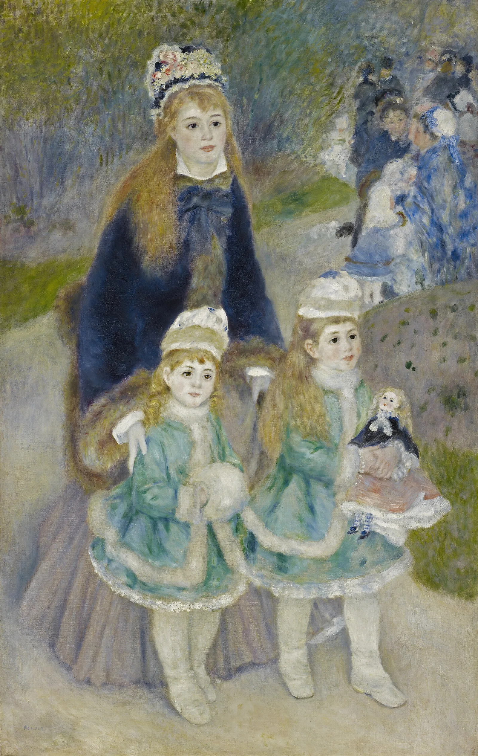 Mother And Children La Promenade Wall Art by Pierre-Auguste Renoir - Canvas Print