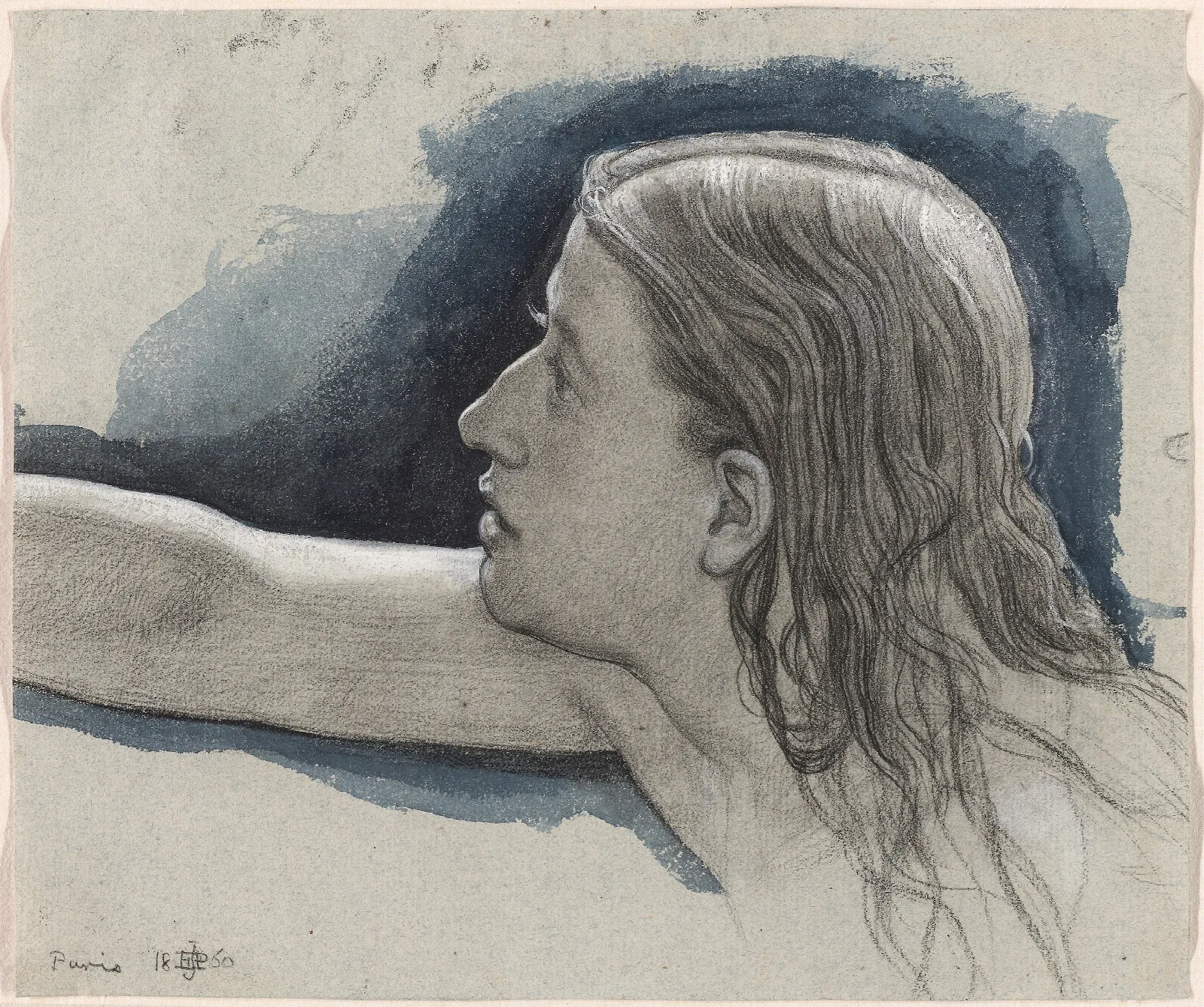 Study Of A Young Mans Head With Right Arm Outstretched Wall Art by Edward John Poynter - Canvas Print