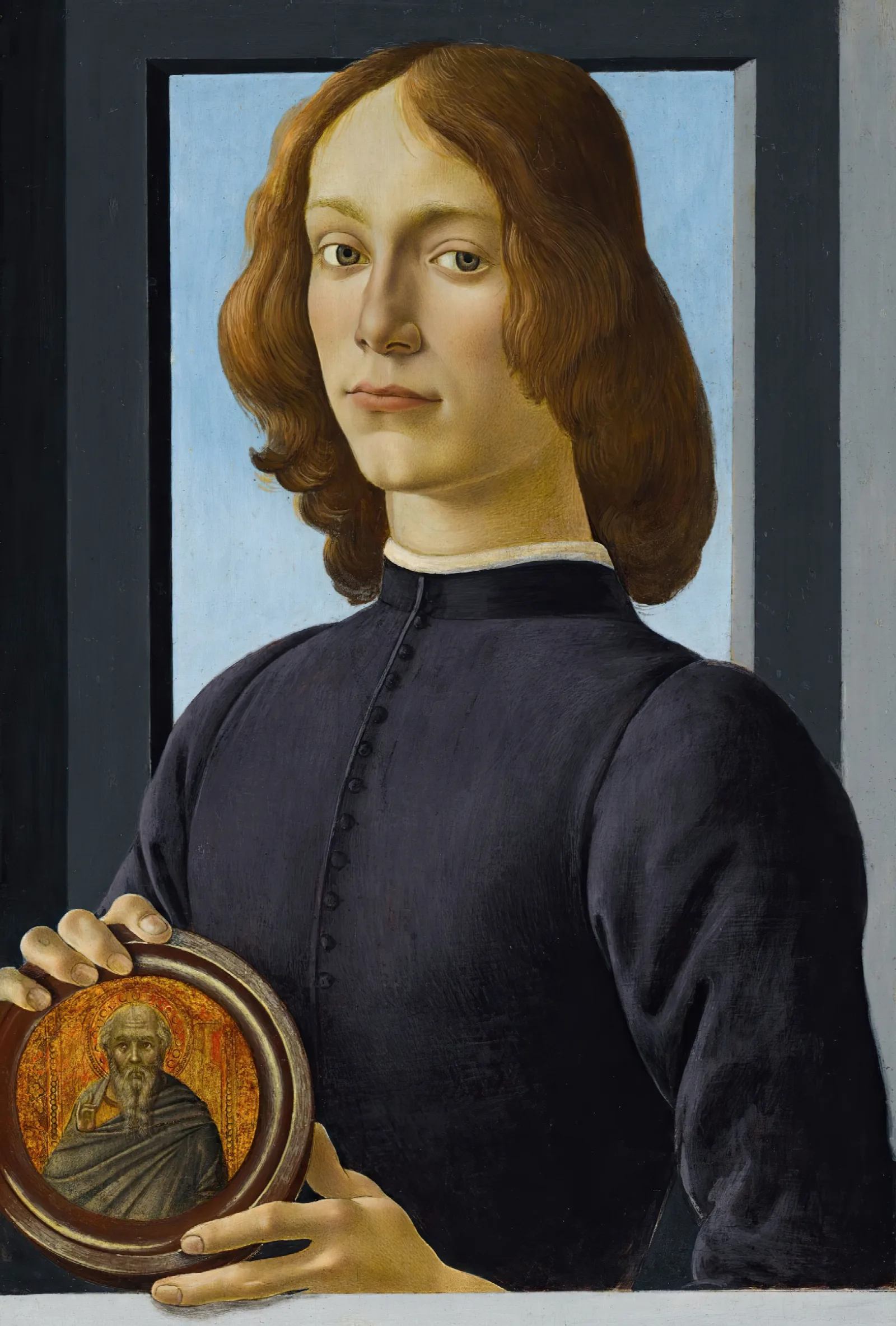 Portrait Of A Young Man Holding A Roundel Wall Art by Sandro Botticelli - Canvas Print