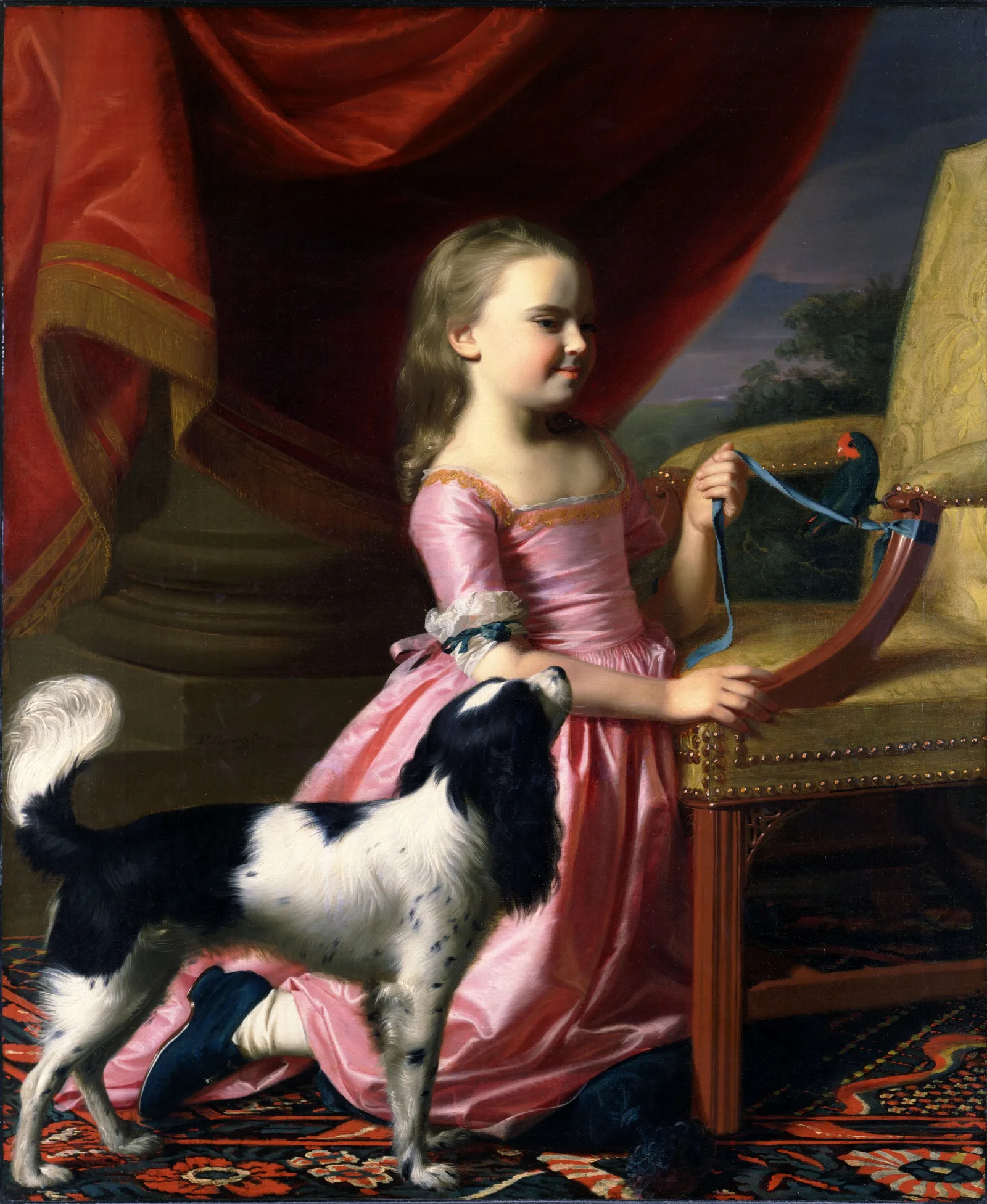 Young Lady With A Bird And A Dog Wall Art by John Singleton Copley - Canvas Print