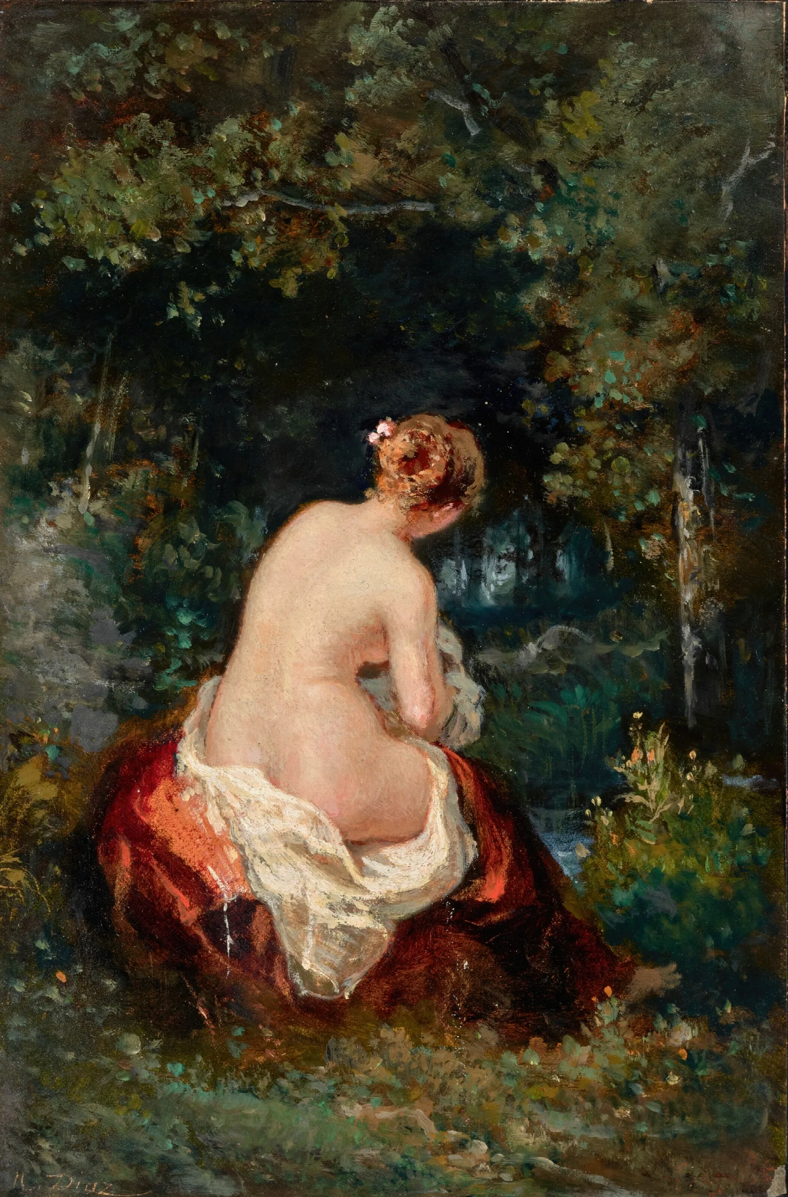 Femme Apres Le Depart De Lamour Ou Labandonnee Au Bord De Leau Wall Art by Narcisse-Virgile Diaz de La Peña - Canvas Print