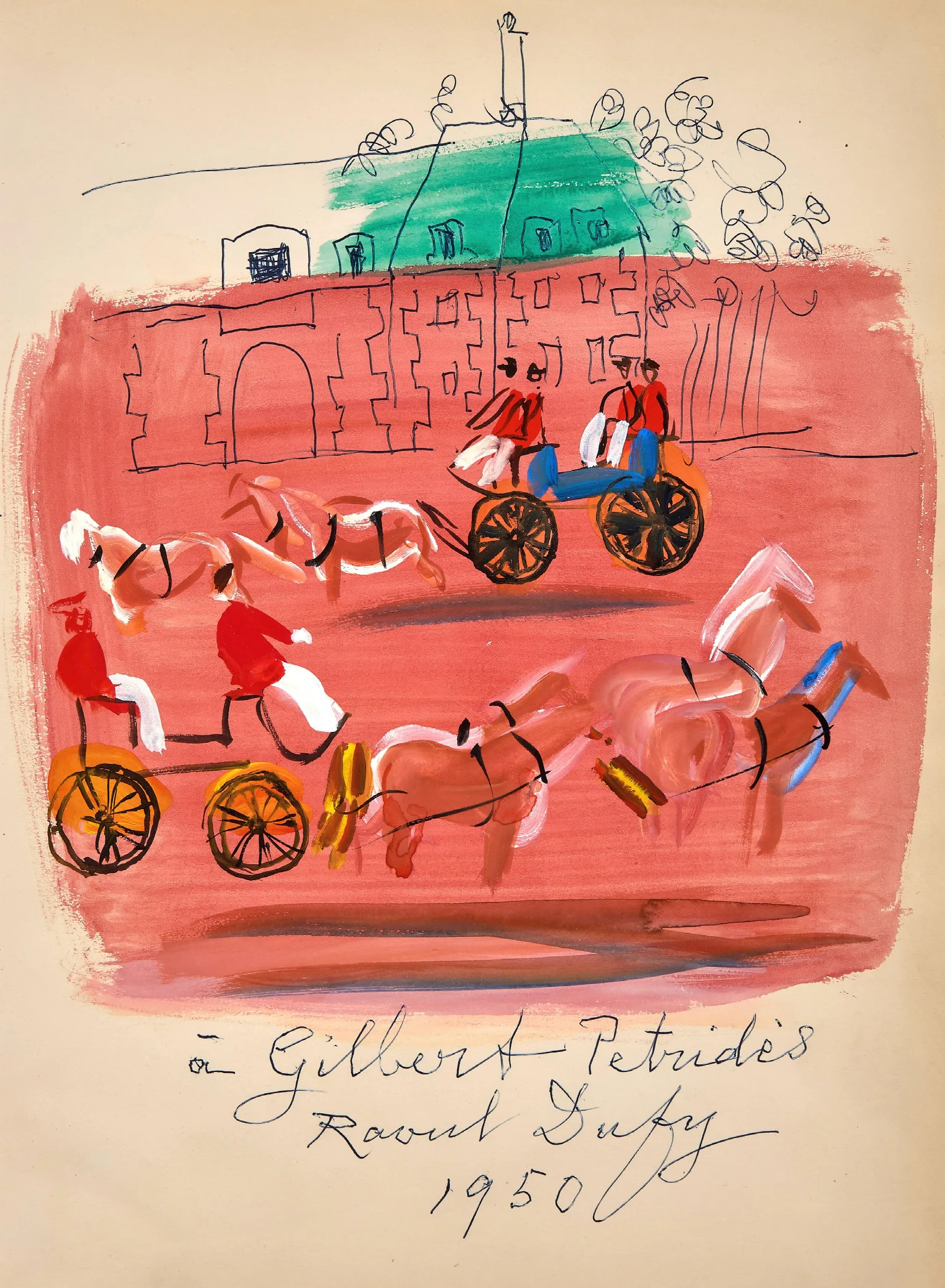 Attelages Devant Le Haras Du Pin Wall Art by Raoul Dufy - Canvas Print