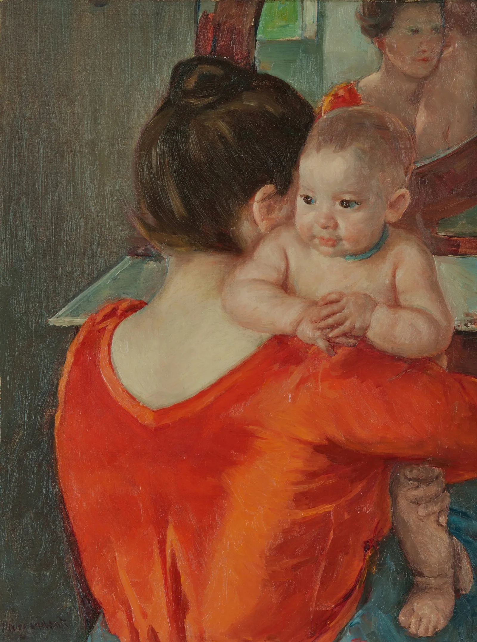 Baby Charles Looking Over His Mothers Shoulder Wall Art by Mary Cassatt - Canvas Print