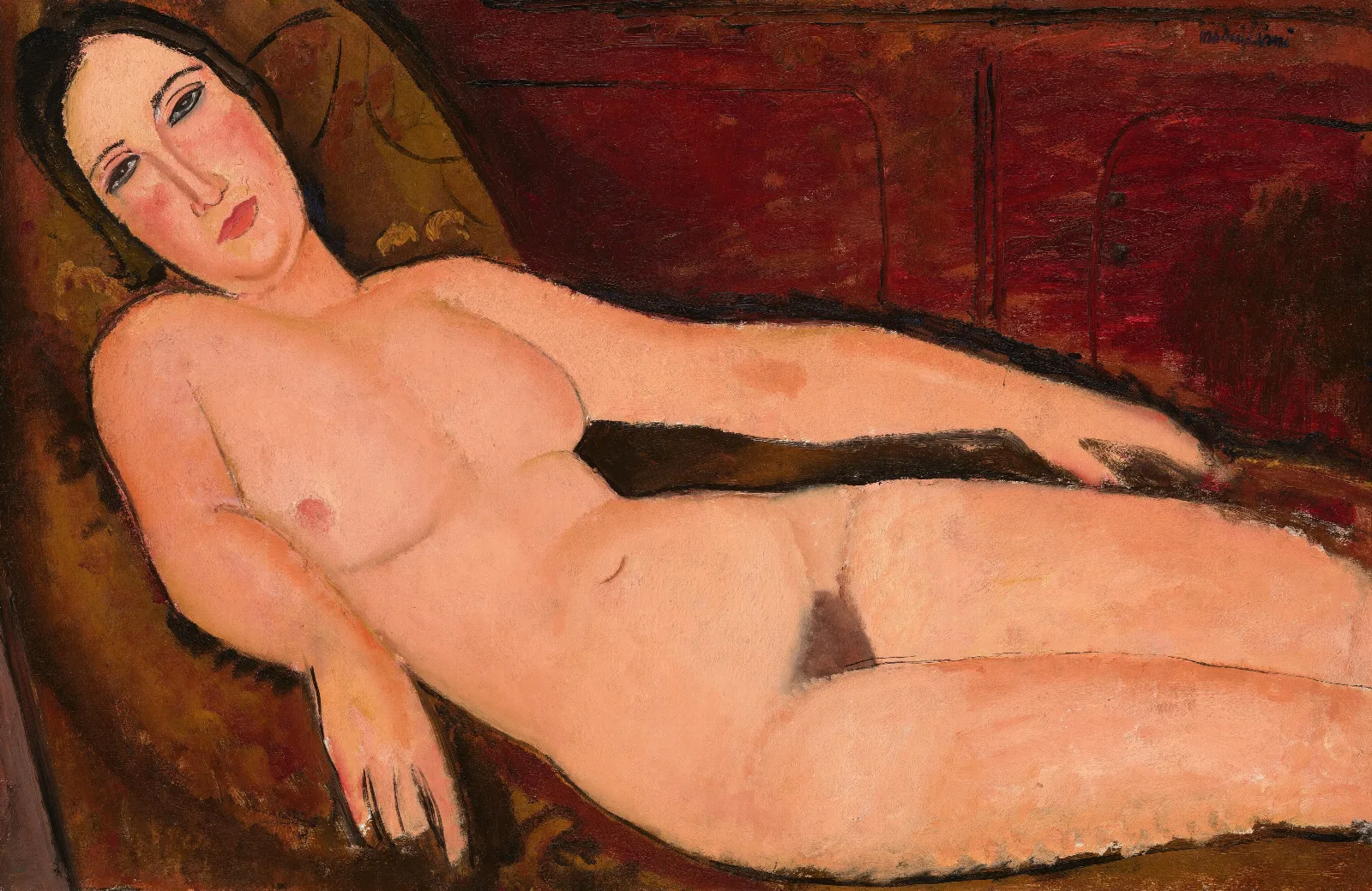 Nude On A Divan Wall Art by Amedeo Modigliani - Canvas Print