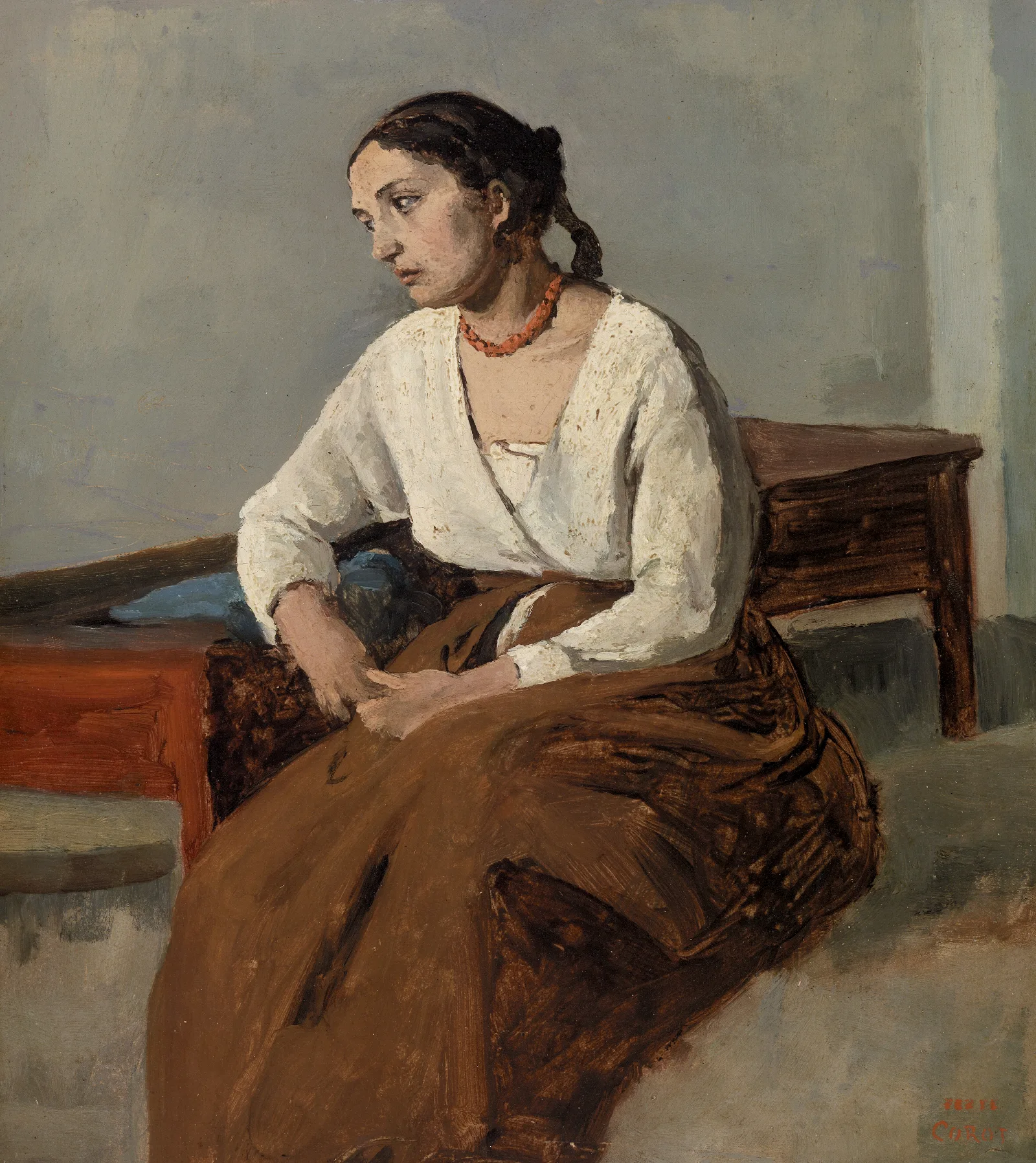 Melancholy Italian Woman Wall Art by Jean-Baptiste-Camille Corot - Canvas Print