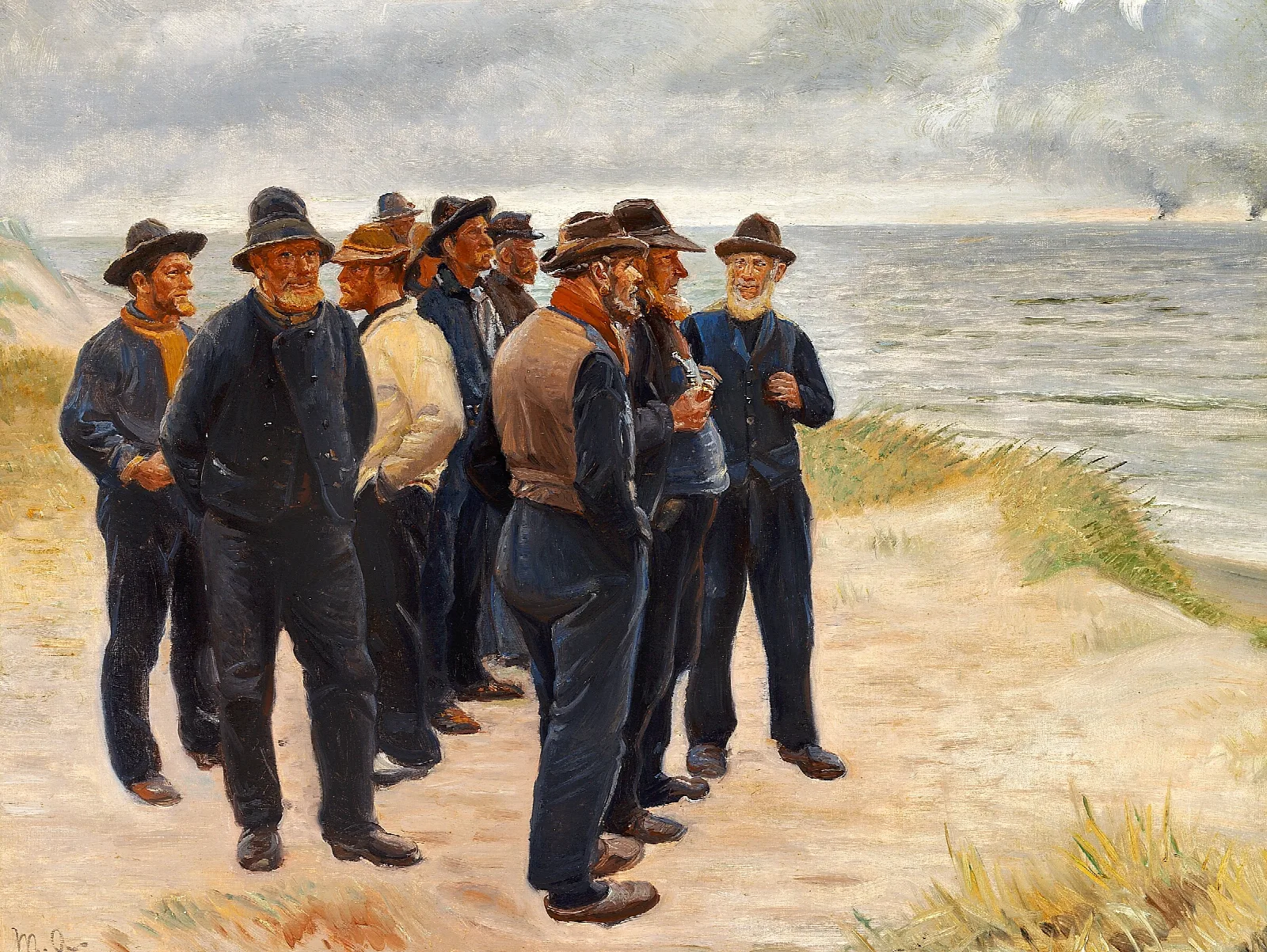 Skagensfiskere Pa Stranden Skuer Ud Over Havet Wall Art by Michael Ancher - Canvas Print