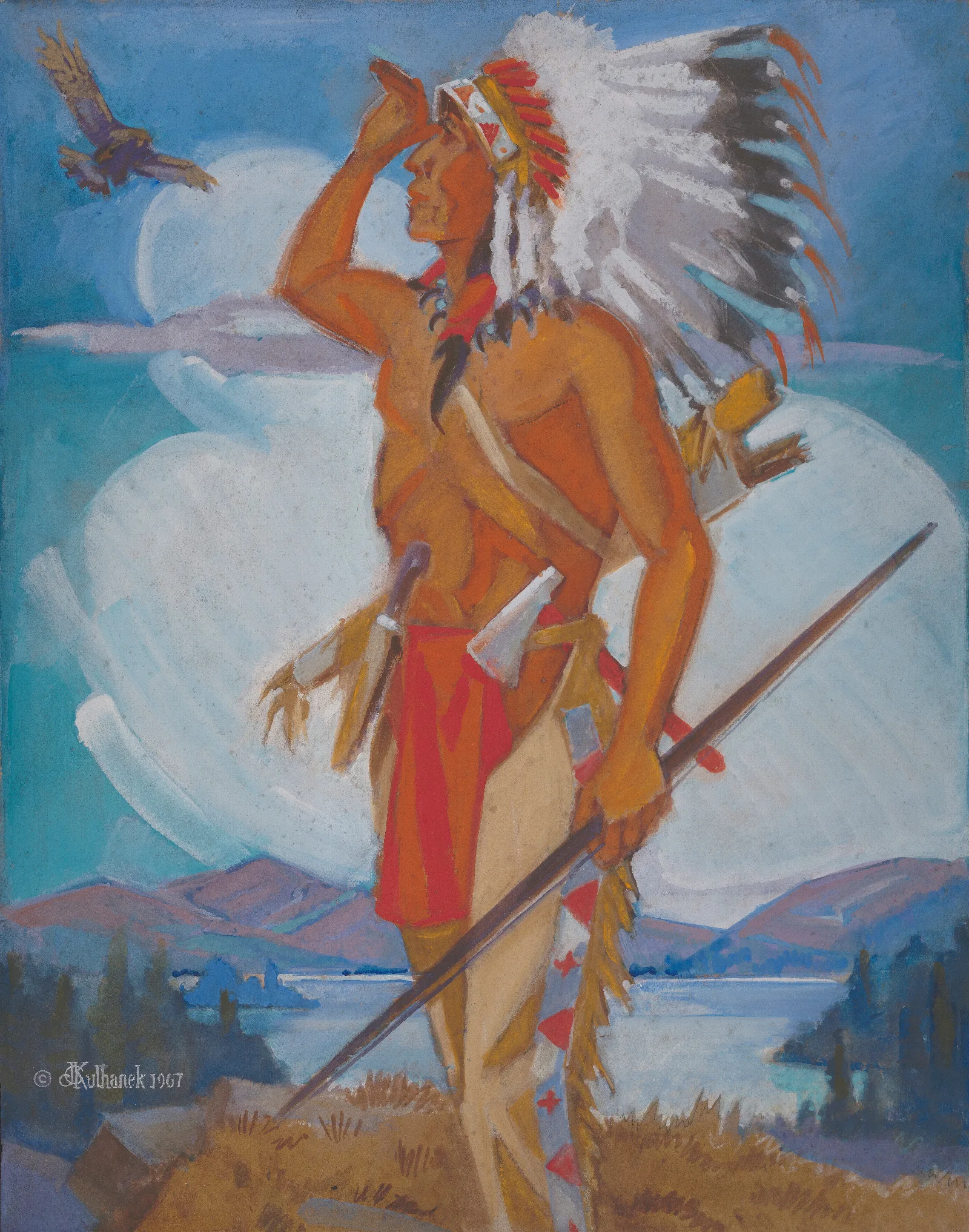 Chief Hunting Eagle Wall Art by James C. Kulhanek - Canvas Print