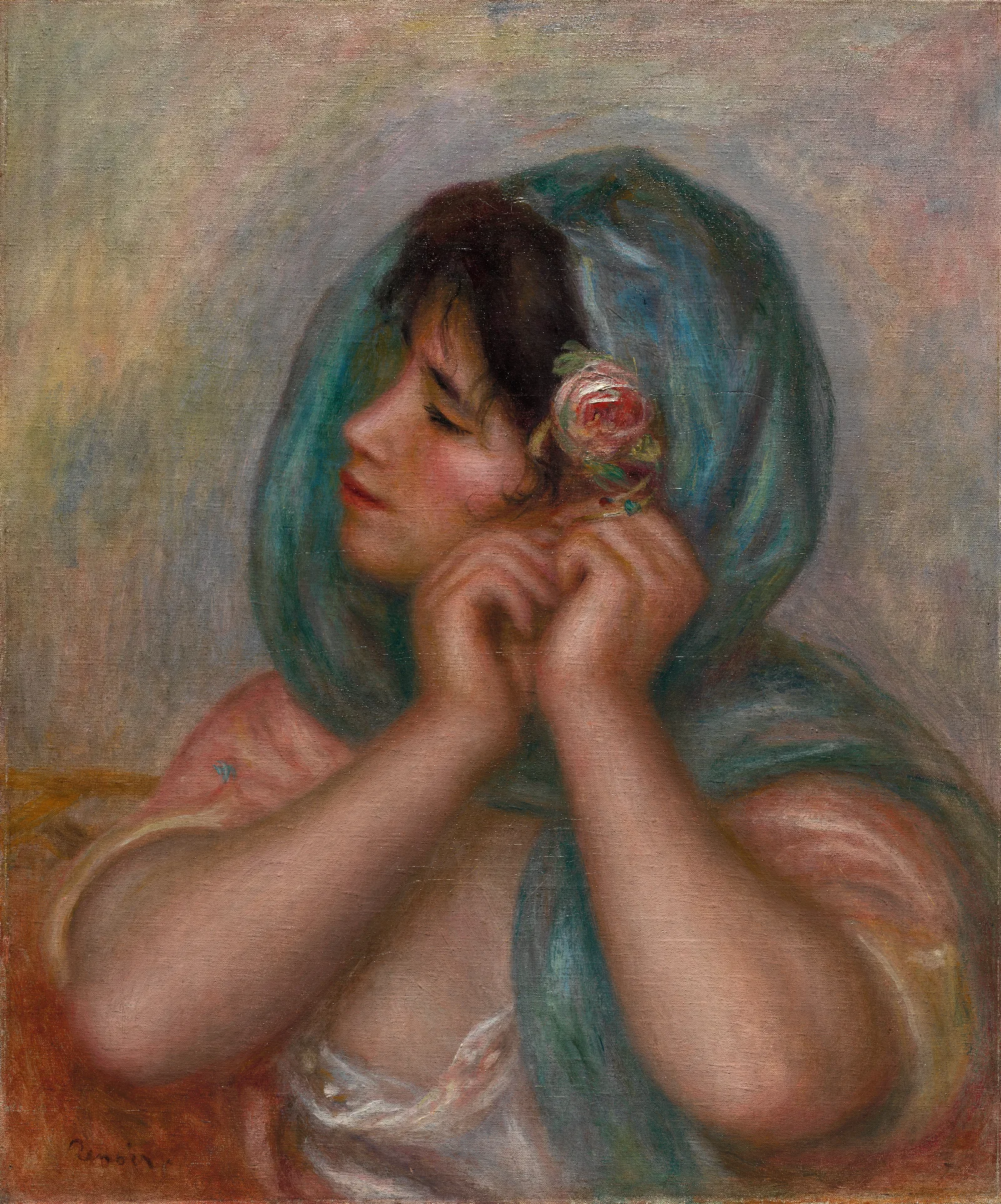 Young Woman Arranging Her Earring Wall Art by Pierre-Auguste Renoir - Canvas Print