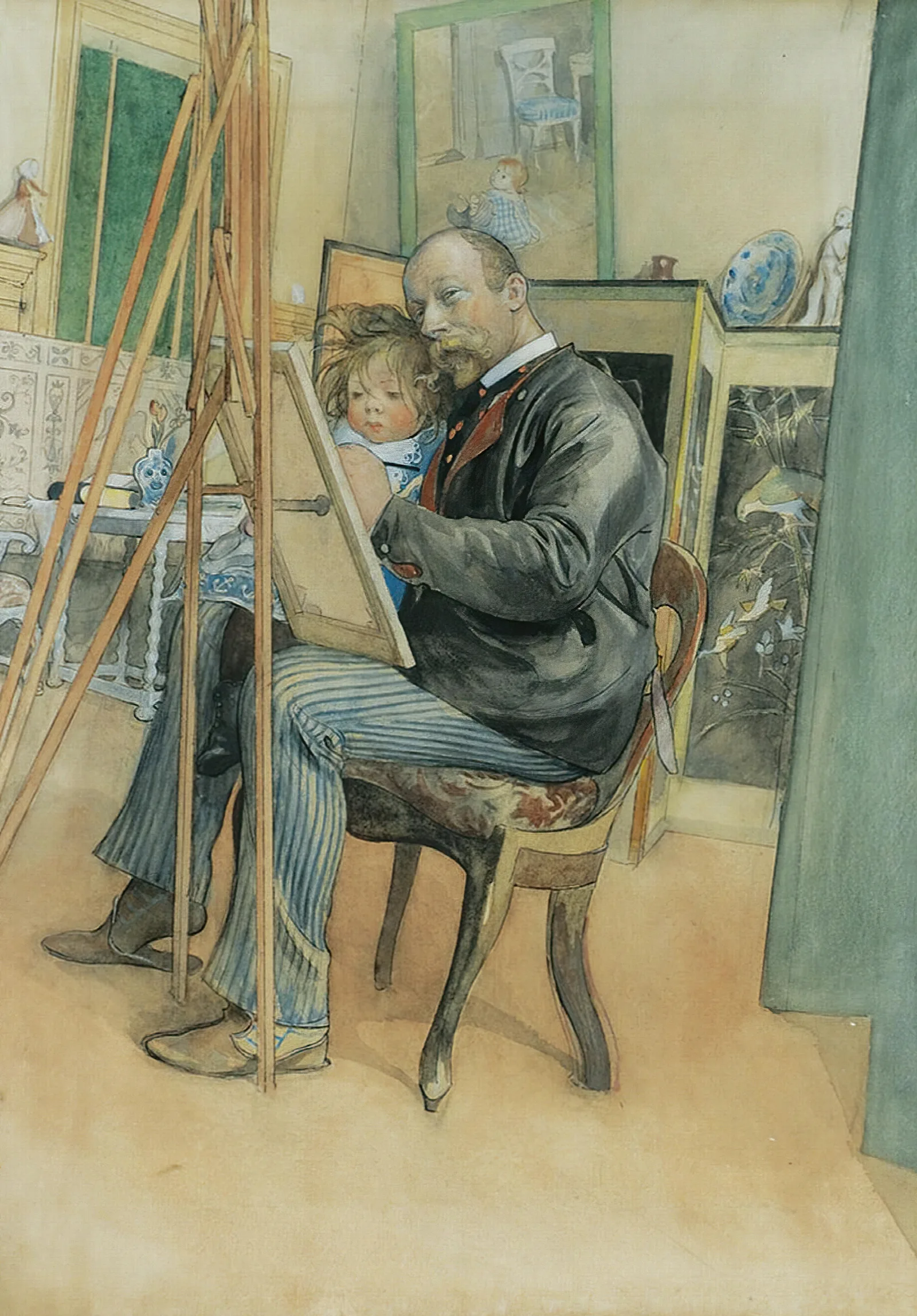 Mirror Image With Brita Wall Art by Carl Larsson - Canvas Print