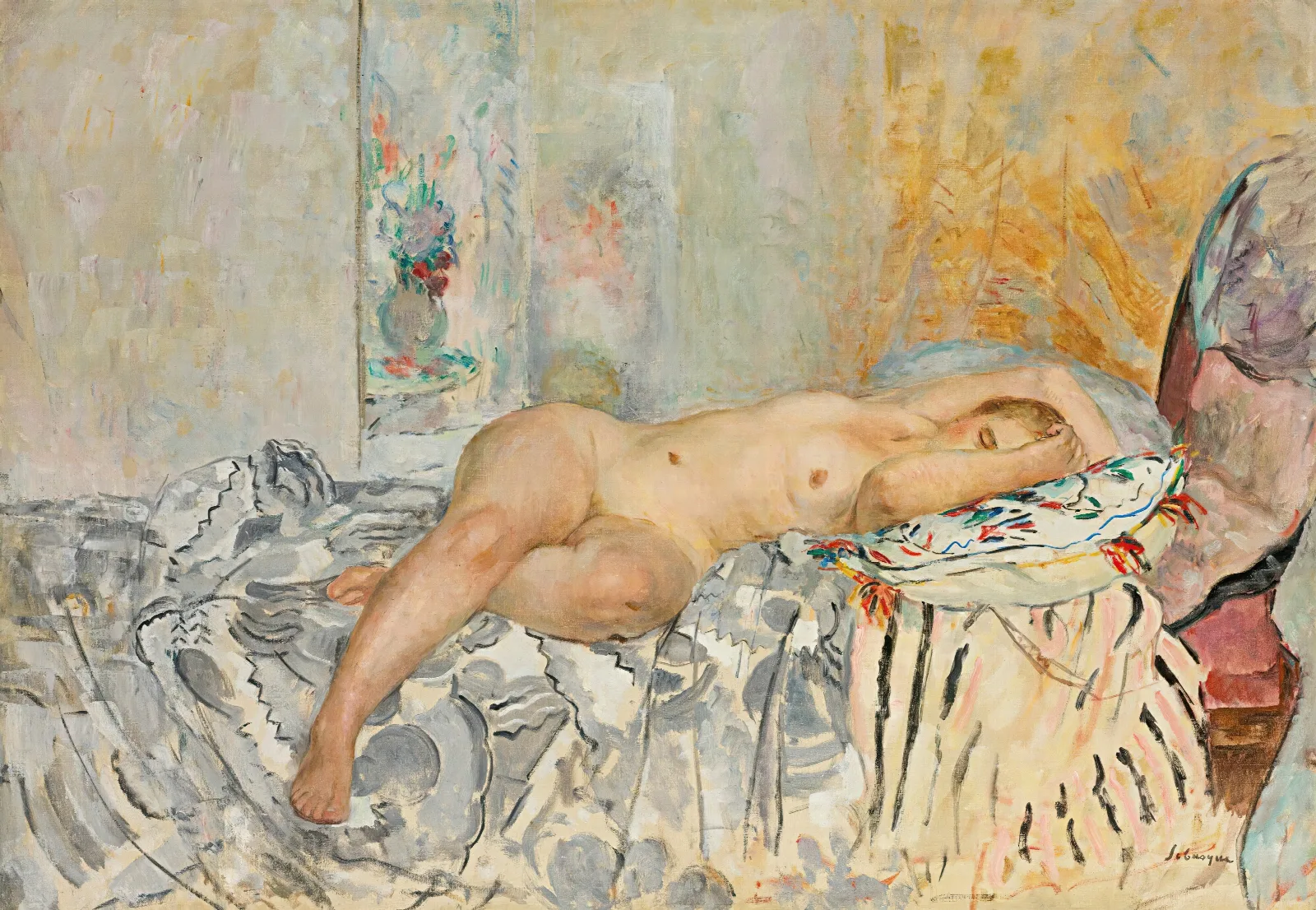 Nu Allonge Au Coussin Espagnol Wall Art by Henri Lebasque - Canvas Print