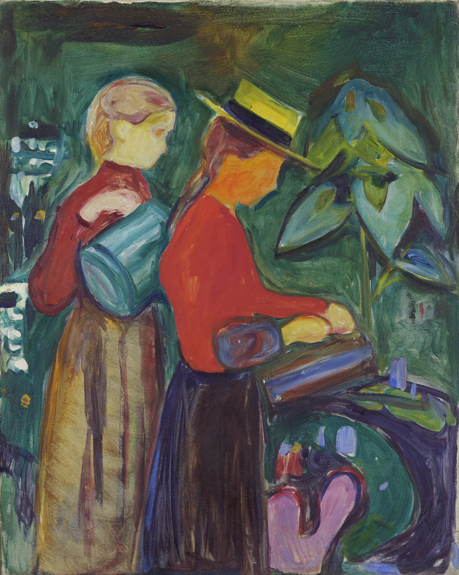 Girls Watering Flowers The Linde Frieze Wall Art by Edvard Munch - Canvas Print