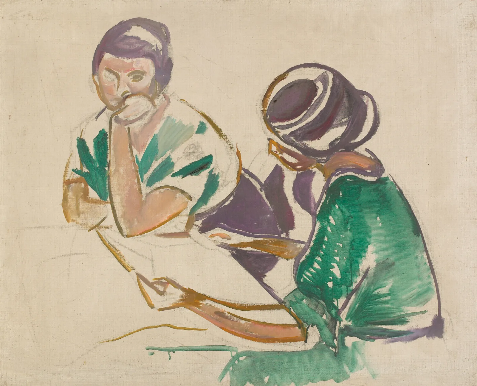 Two Women At The Table Wall Art by Edvard Munch - Canvas Print