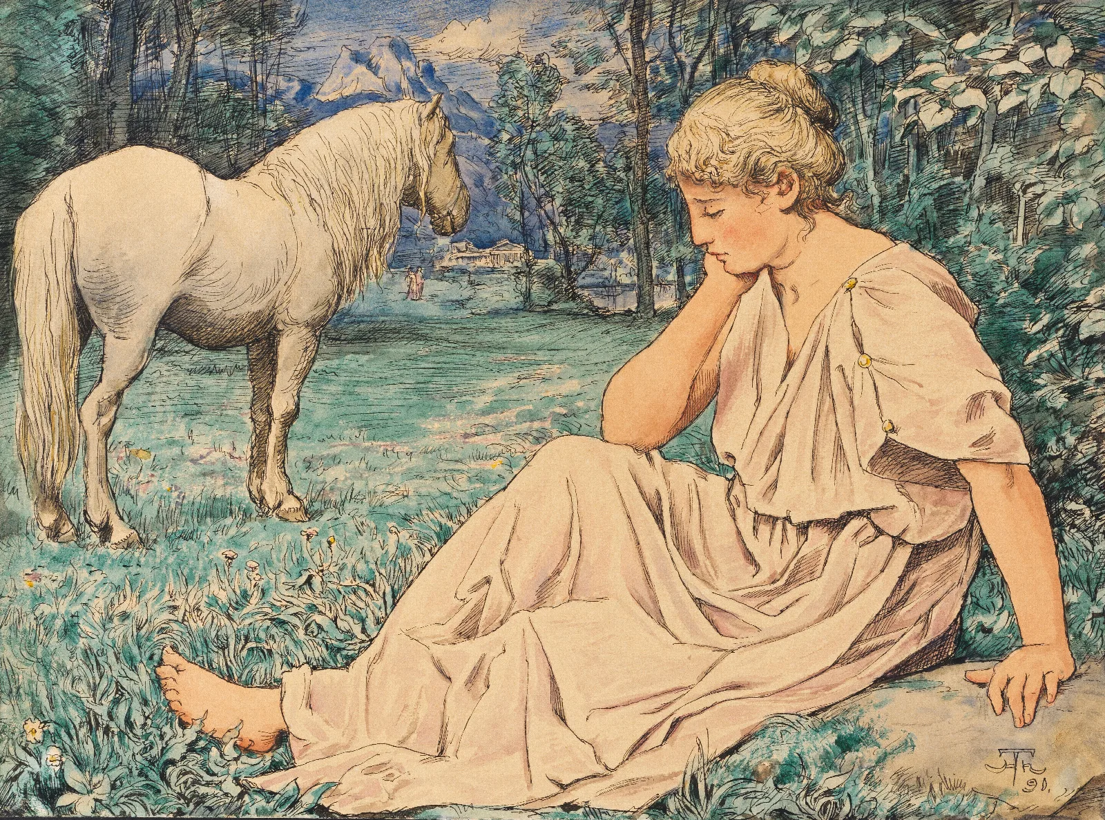 Schimmel Und Sitzende Wall Art by Hans Thoma - Canvas Print