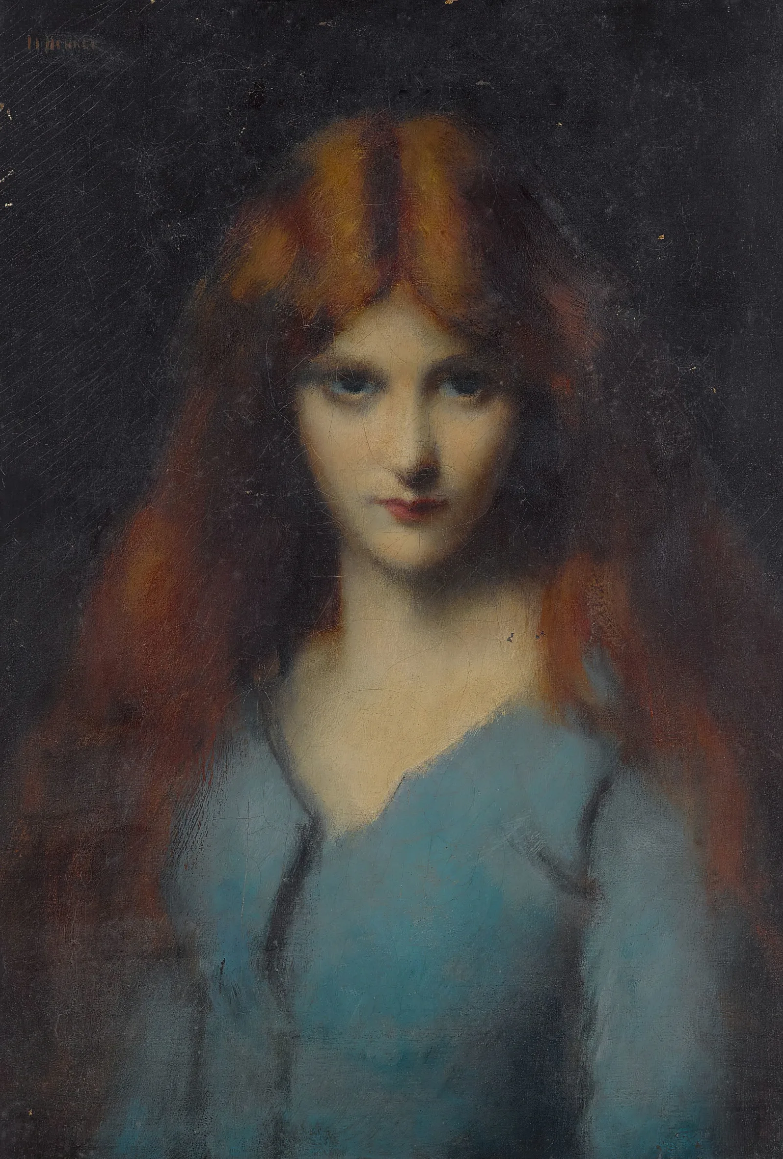 Head Of A Young Girl In A Blue Dress Wall Art by Jean-Jacques Henner - Canvas Print