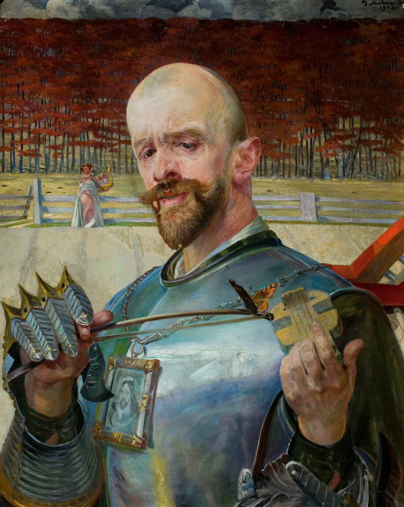 Self Portrait In Armour With Fiddles Wall Art by Jacek Malczewski - Canvas Print