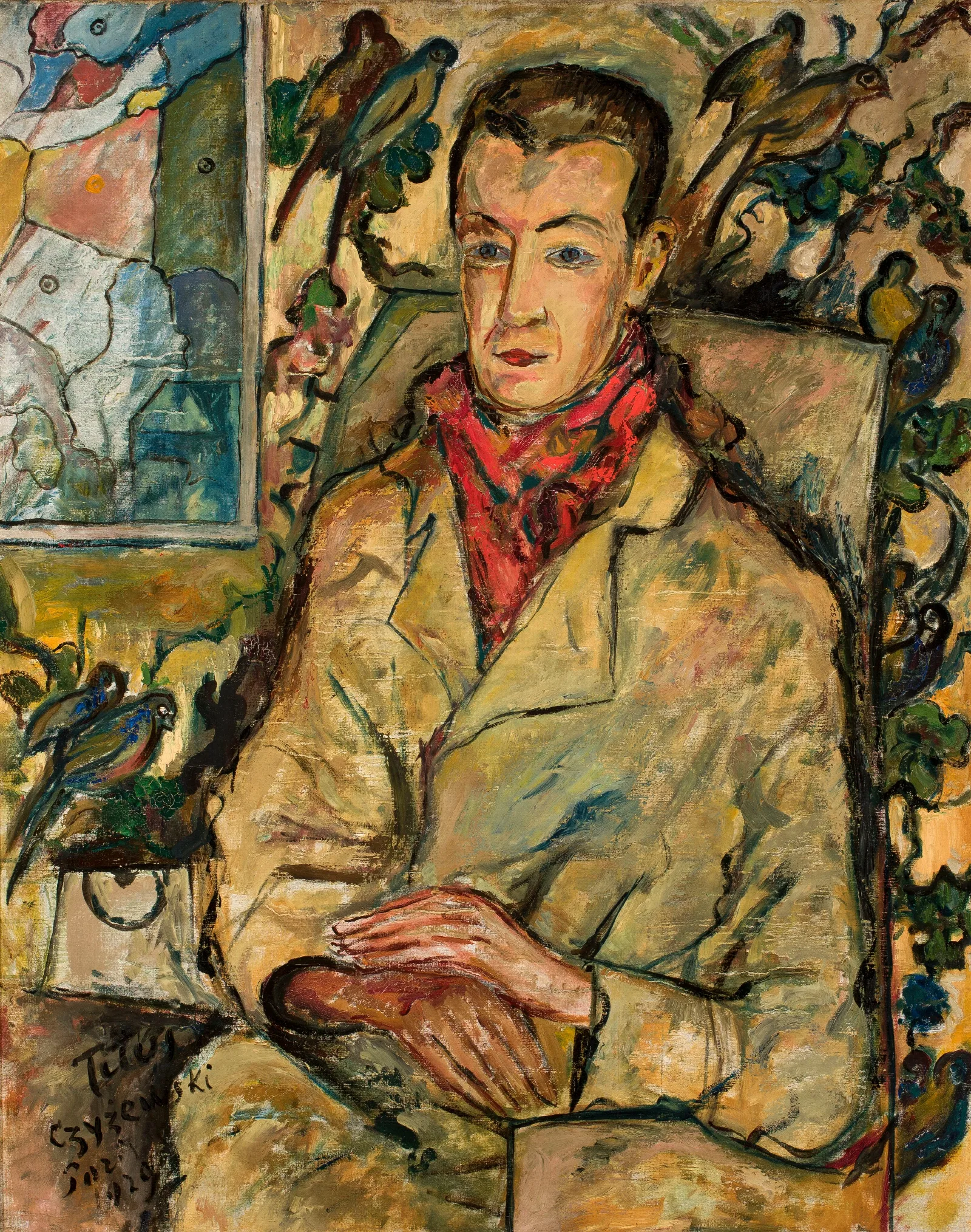 Portrait With Birds Wall Art by Tytus Czyżewski - Canvas Print