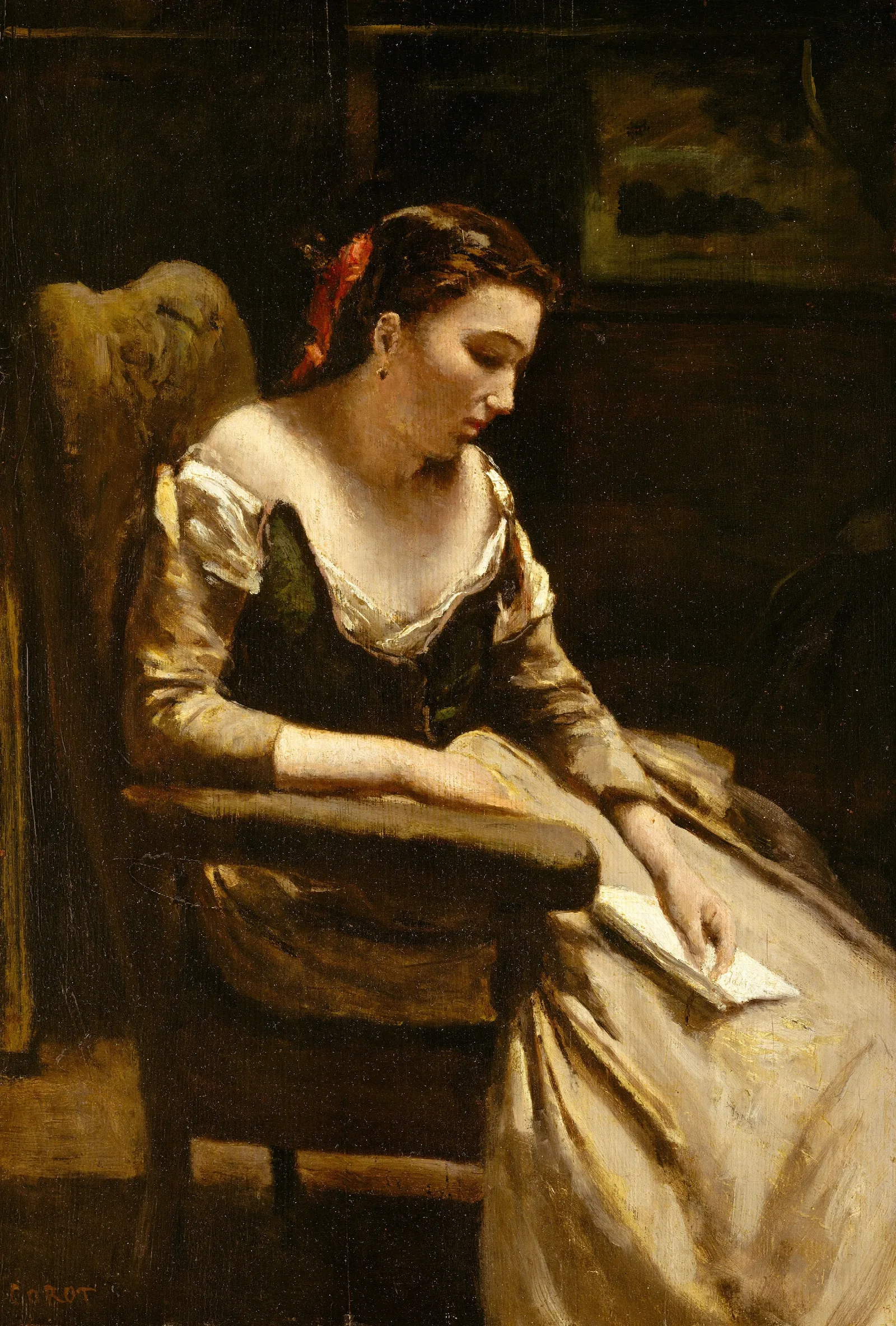 The Letter Wall Art by Jean-Baptiste-Camille Corot - Canvas Print