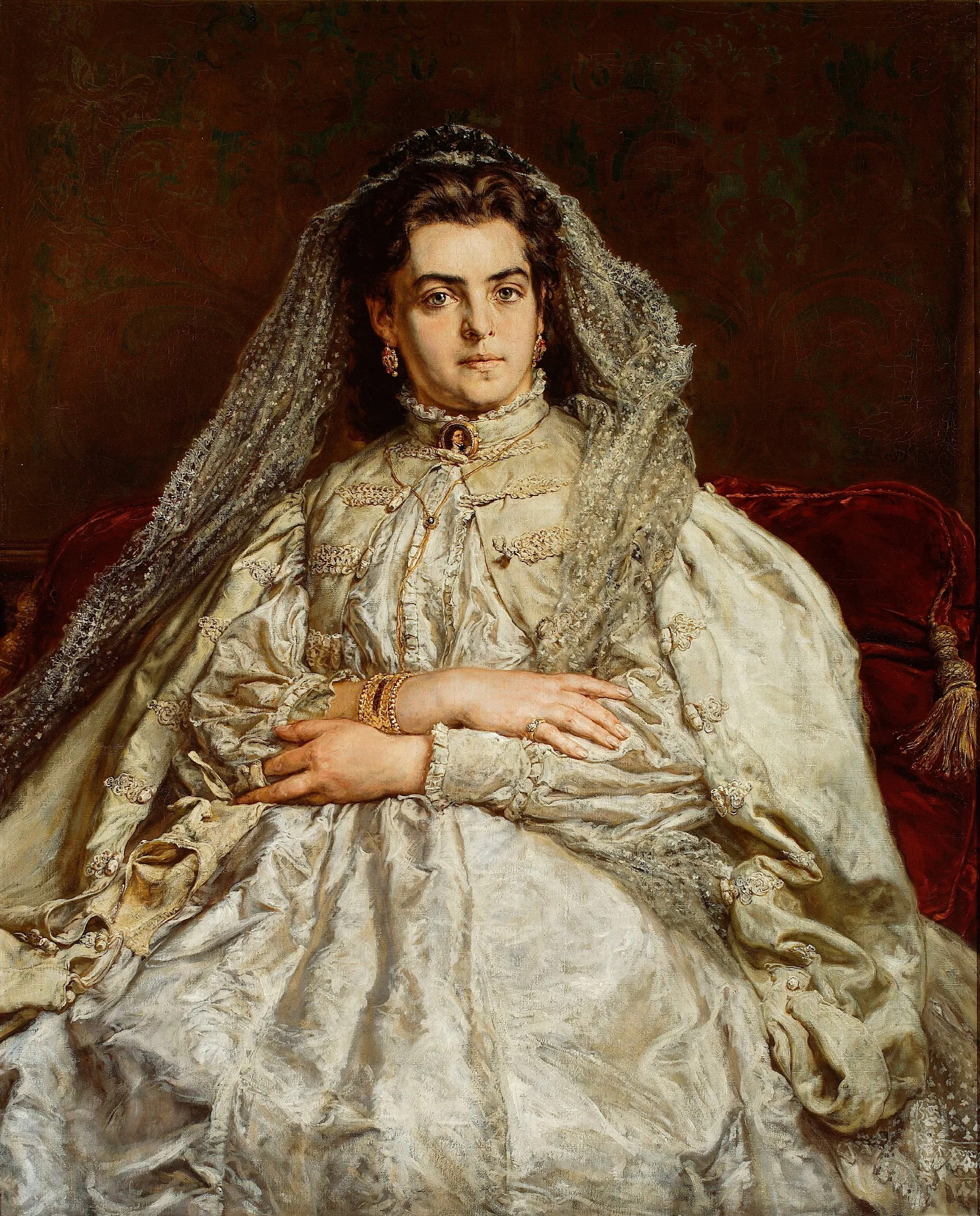 Portrait Of Artists Wife Teodora Nee Giebultowska Wall Art by Jan Matejko - Canvas Print