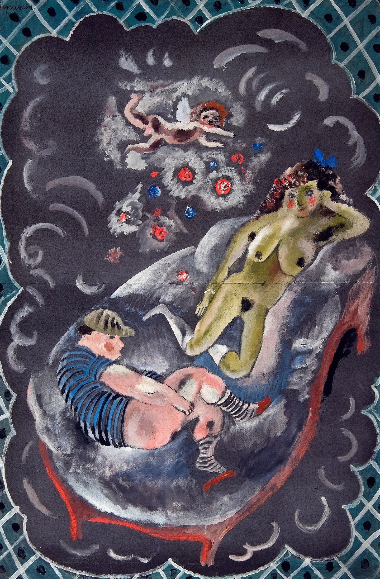 Two Figures And Cupid Wall Art by Jules Pascin - Canvas Print