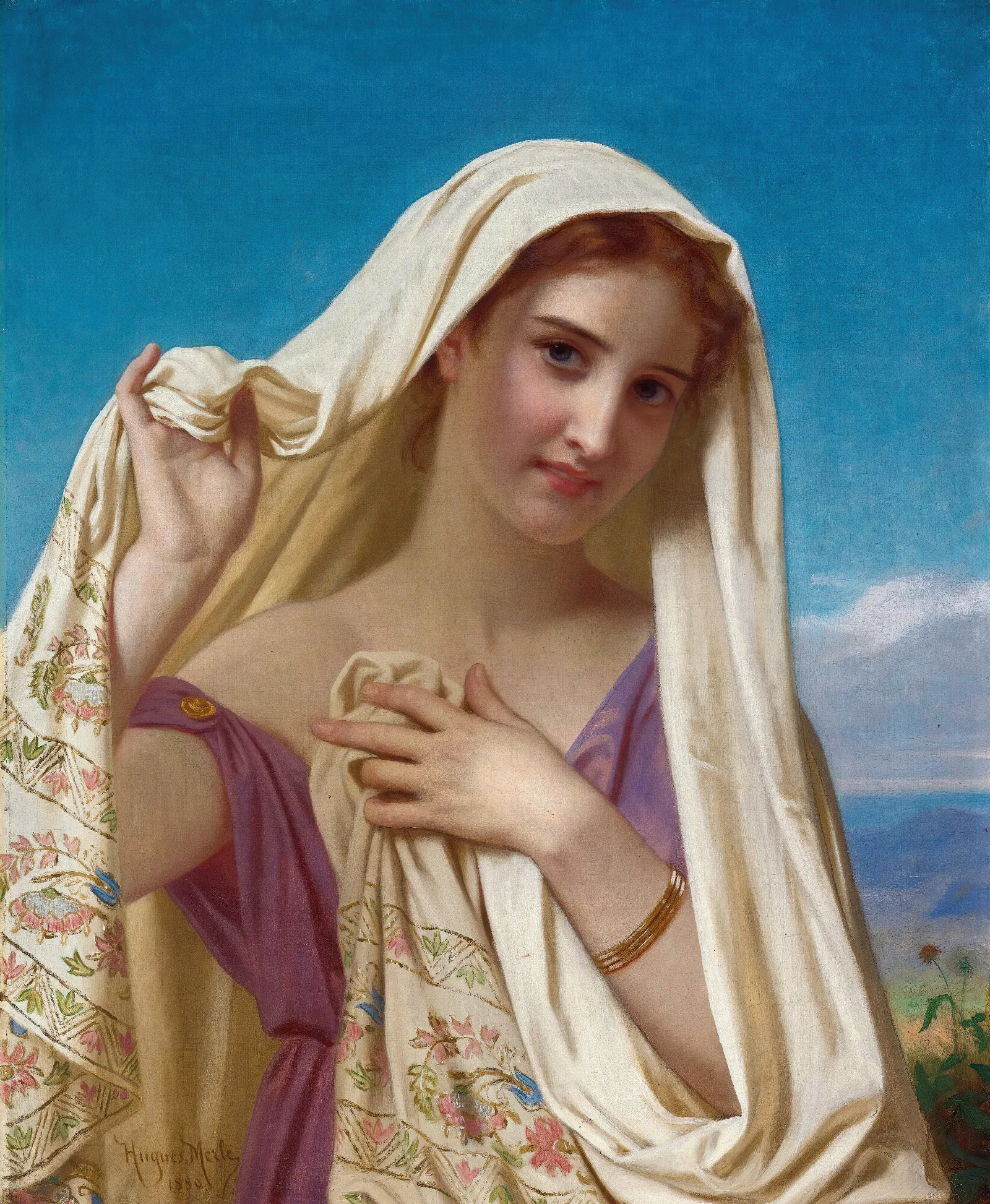 Young Girl In A Veil Wall Art by Hugues Merle - Canvas Print